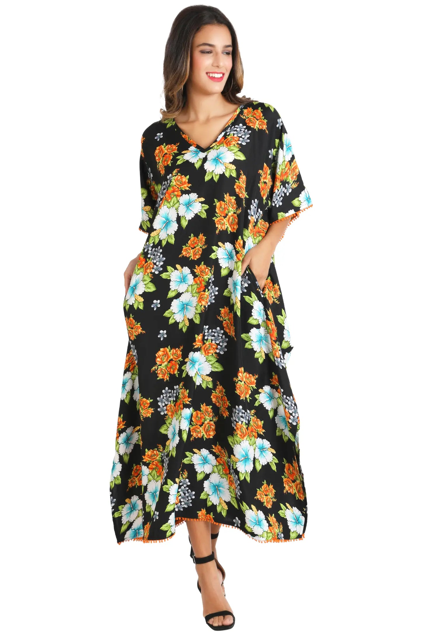Women Long Kaftans Summer Holiday Caftan Dress Black S-3XL
