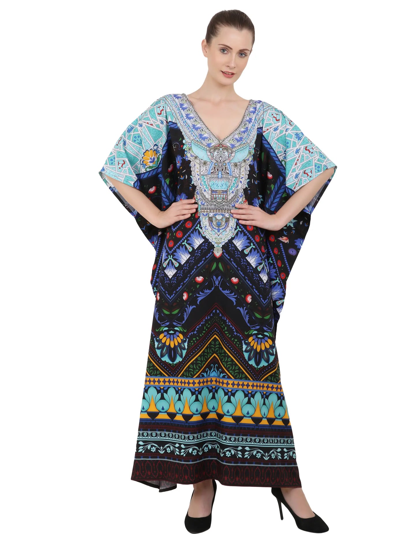 Women Long Kaftans Summer Holiday Caftan Dress Black S-3XL