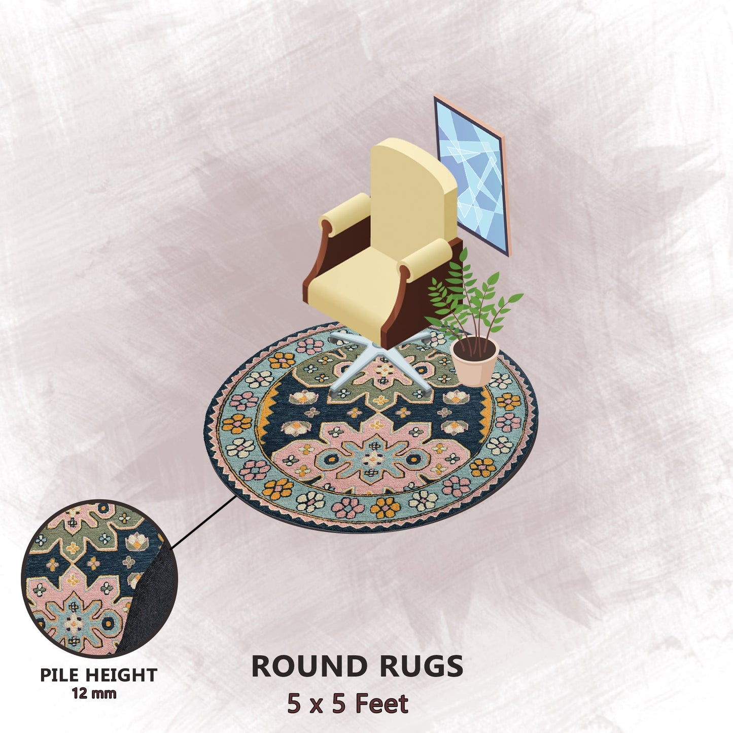 Premium Hand-Tufted Rug Made of 100% Wool - Lotus Bloom - 5x5 Feet