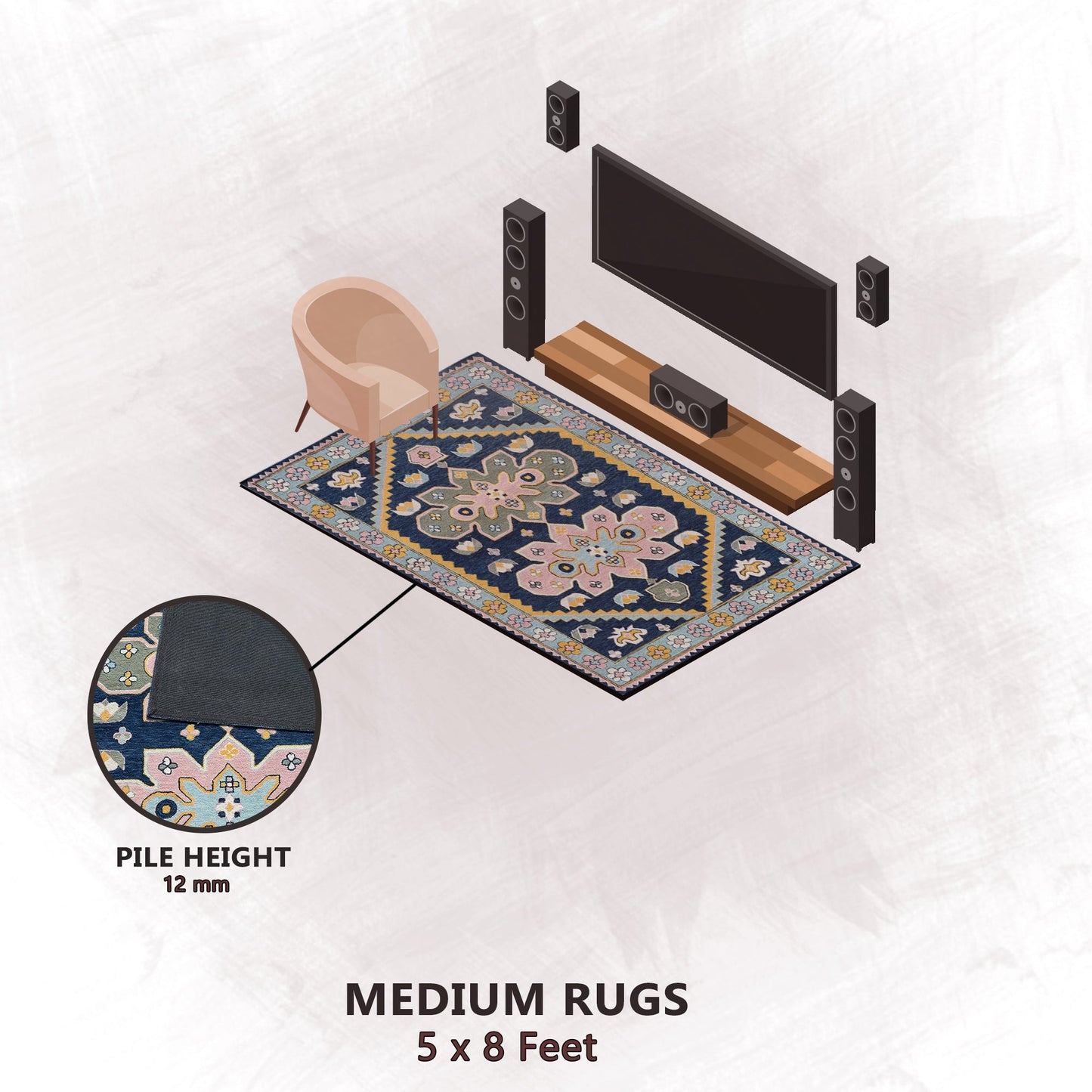 Premium Hand-Tufted Rug Made of 100% Wool - Lotus Bloom - 5x8 Feet