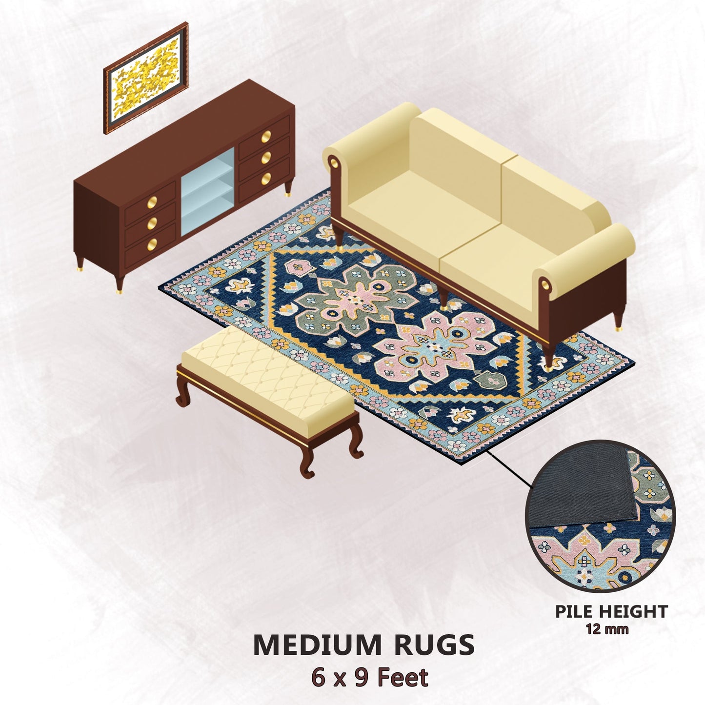 Premium Hand-Tufted Rug Made of 100% Wool - Lotus Bloom - 6x9 Feet