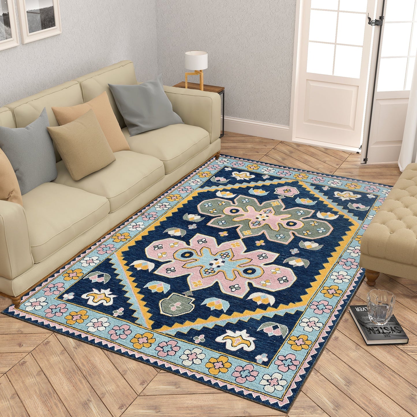 Premium Hand-Tufted Rug Made of 100% Wool - Lotus Bloom - 5x8 Feet