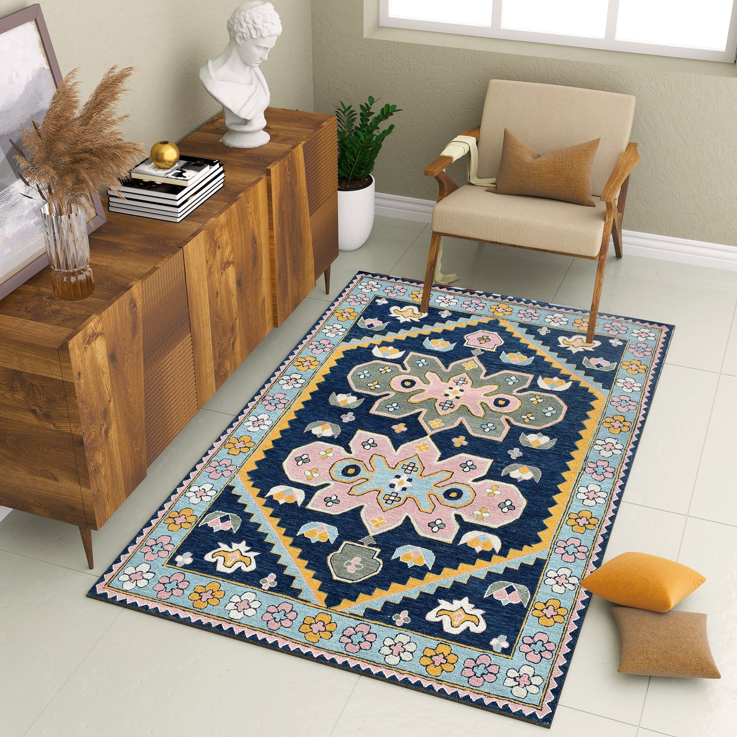 Premium Hand-Tufted Rug Made of 100% Wool - Lotus Bloom - 5x8 Feet