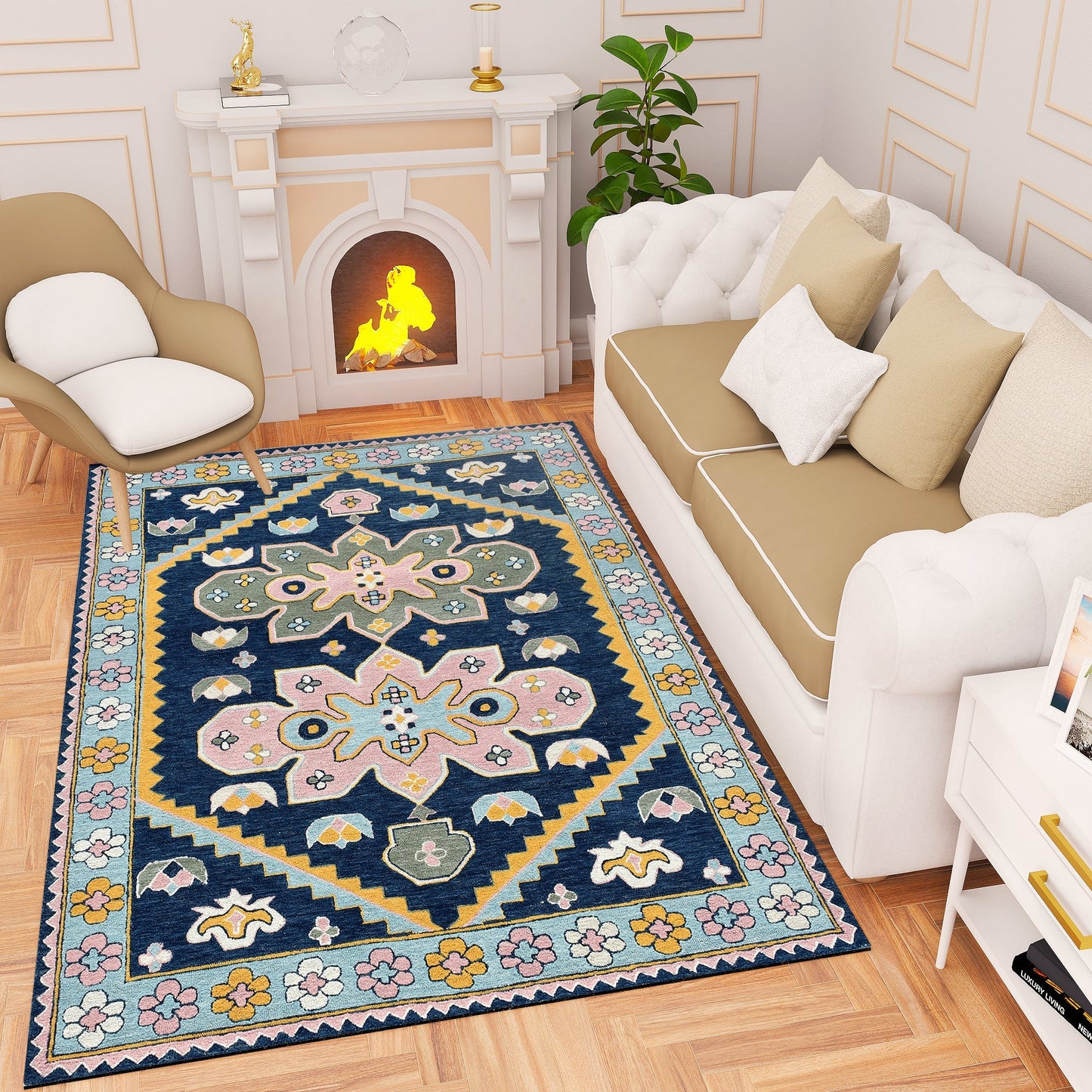 Premium Hand-Tufted Rug Made of 100% Wool - Lotus Bloom - 5x8 Feet
