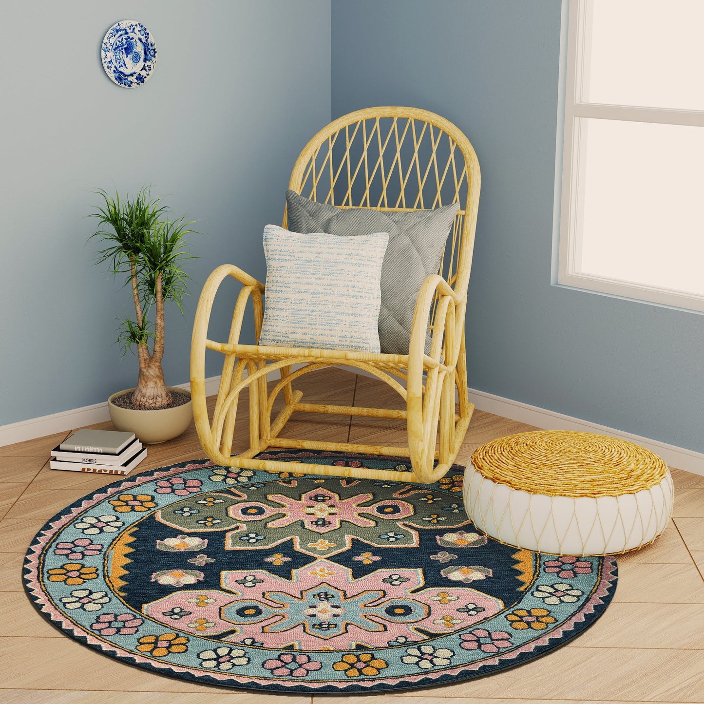 Premium Hand-Tufted Rug Made of 100% Wool - Lotus Bloom - 5x5 Feet