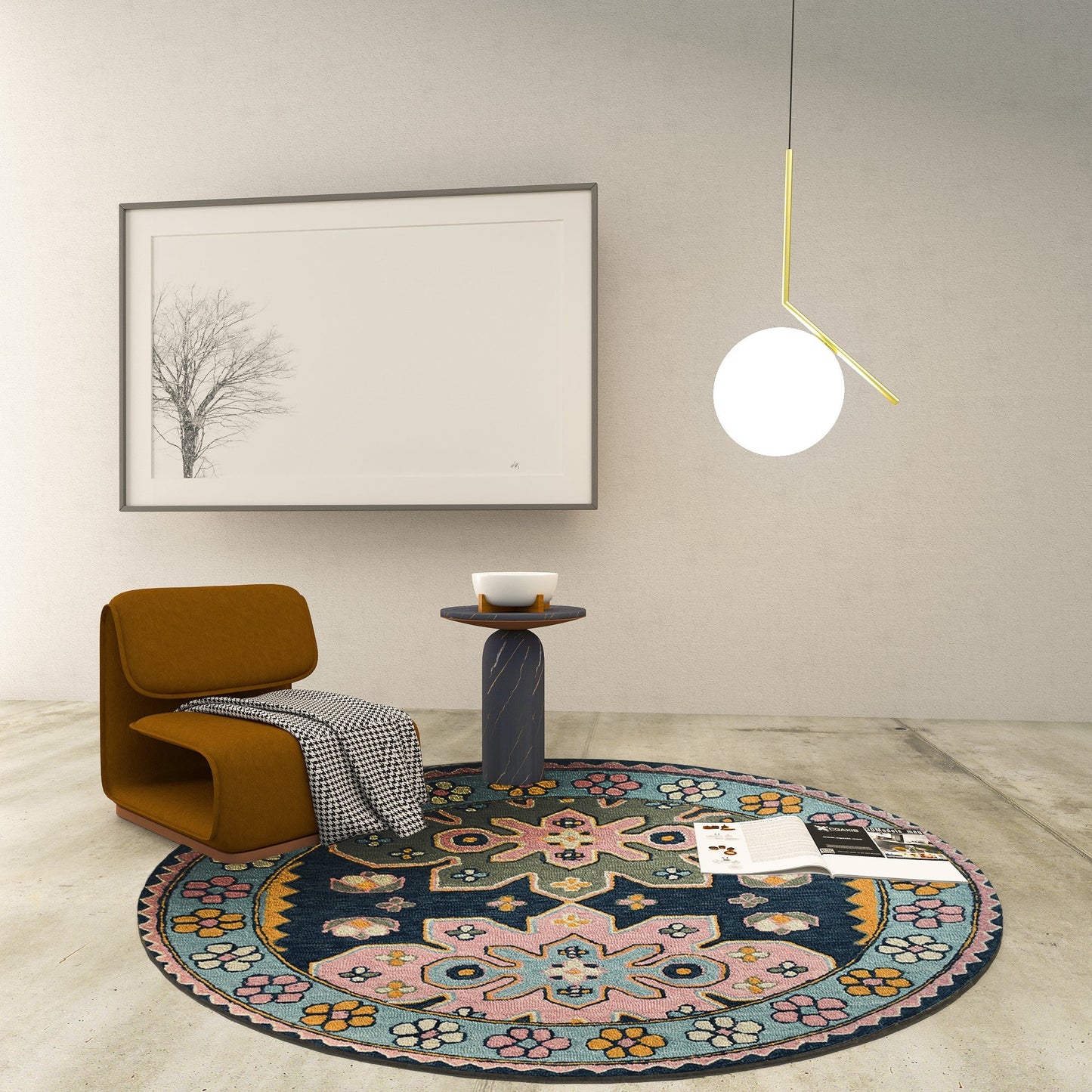 Premium Hand-Tufted Rug Made of 100% Wool - Lotus Bloom - 5x5 Feet