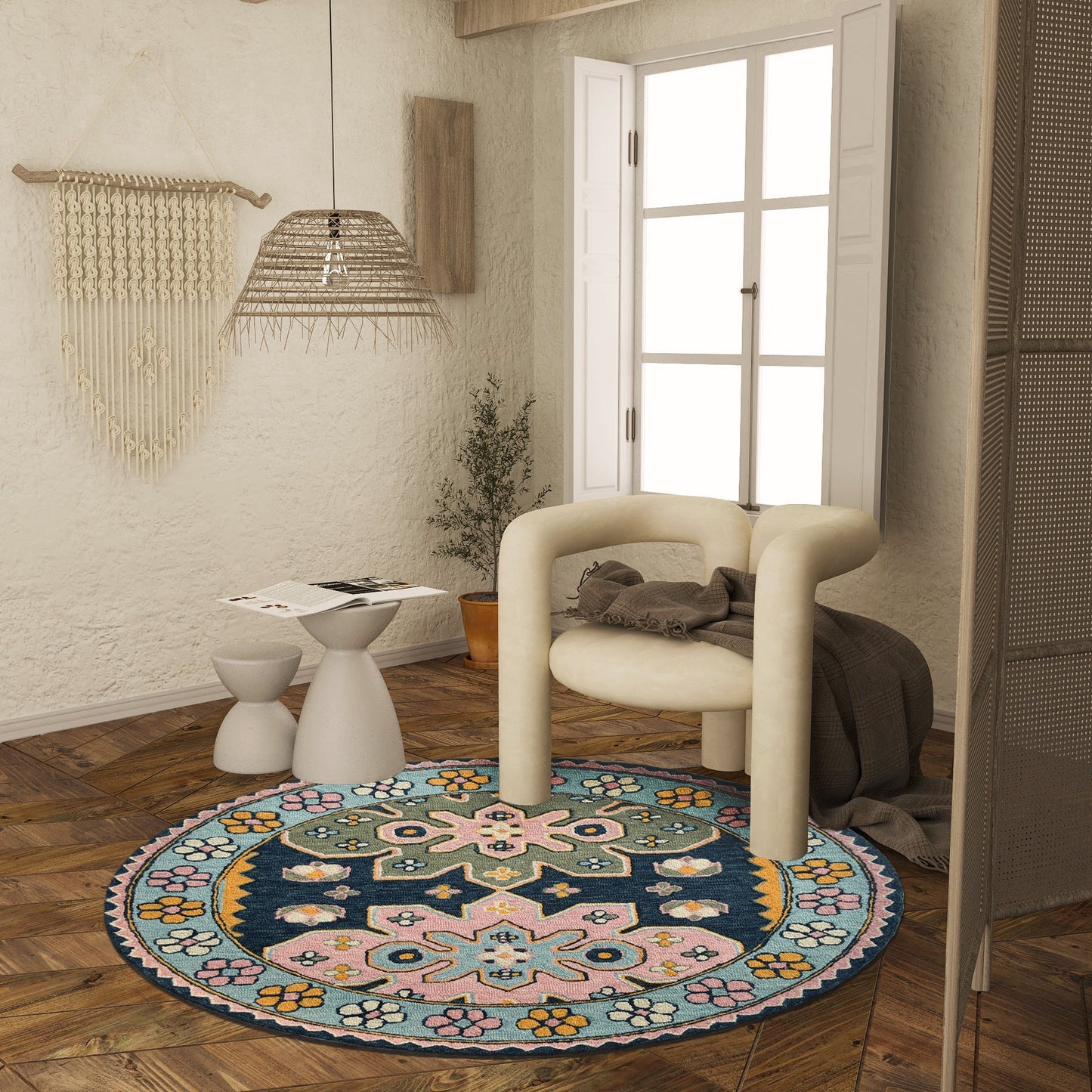 Premium Hand-Tufted Rug Made of 100% Wool - Lotus Bloom - 5x5 Feet