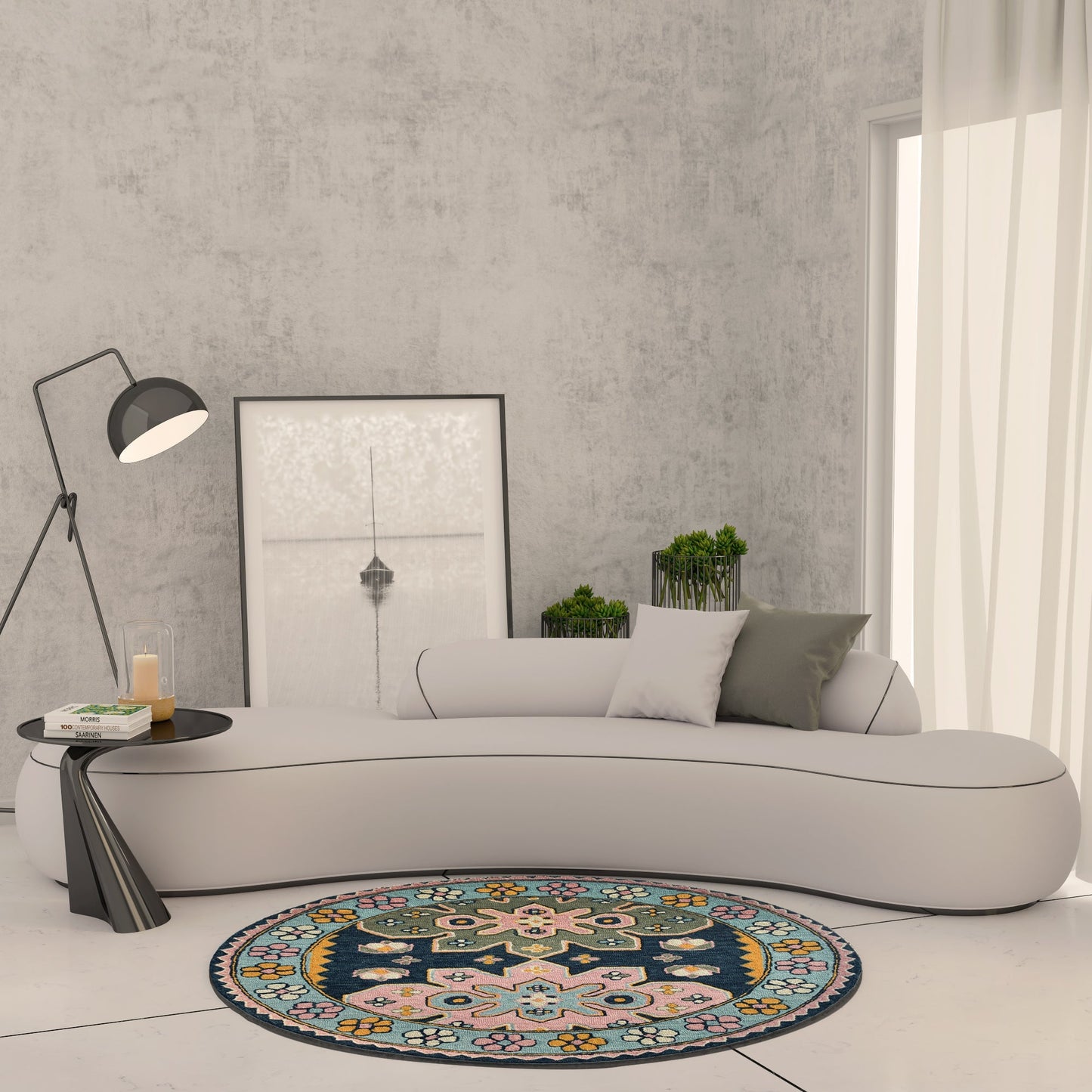 Premium Hand-Tufted Rug Made of 100% Wool - Lotus Bloom - 5x5 Feet