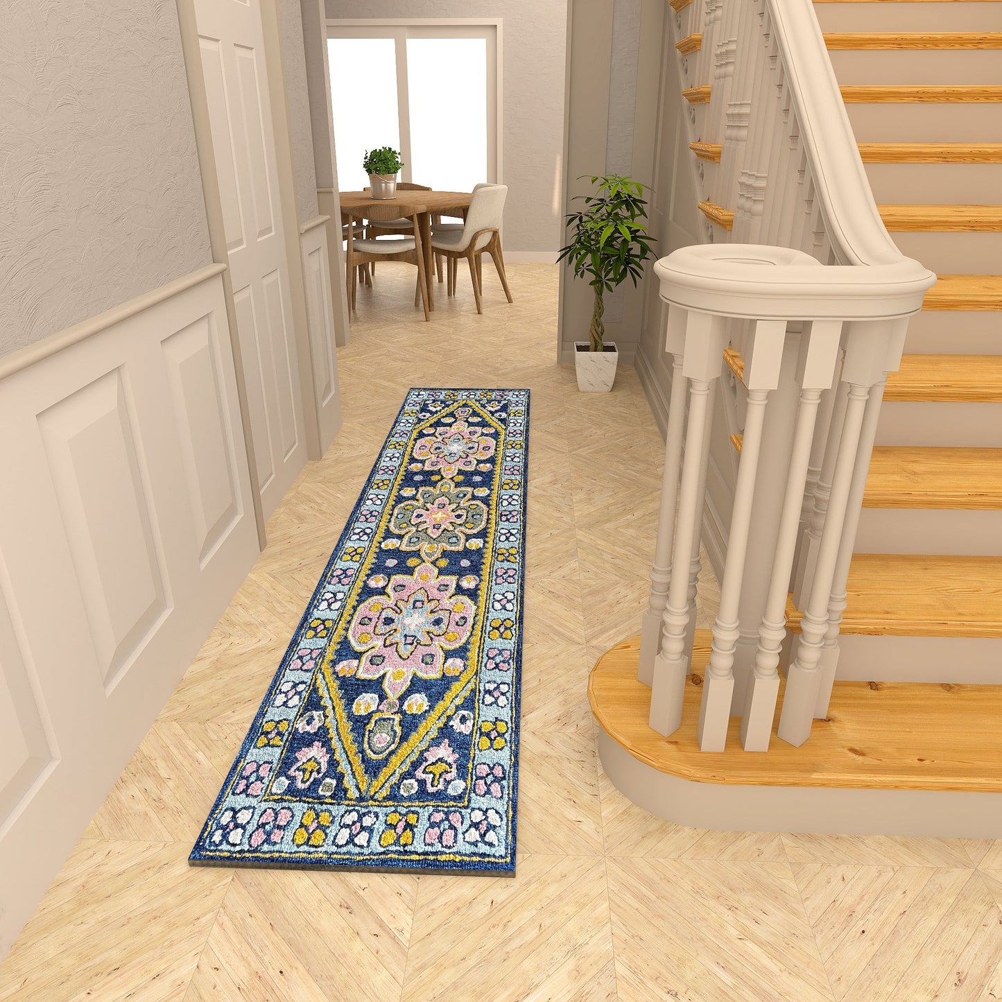 Premium Hand-Tufted Rug Made of 100% Wool - Lotus Bloom - 2x8 Feet