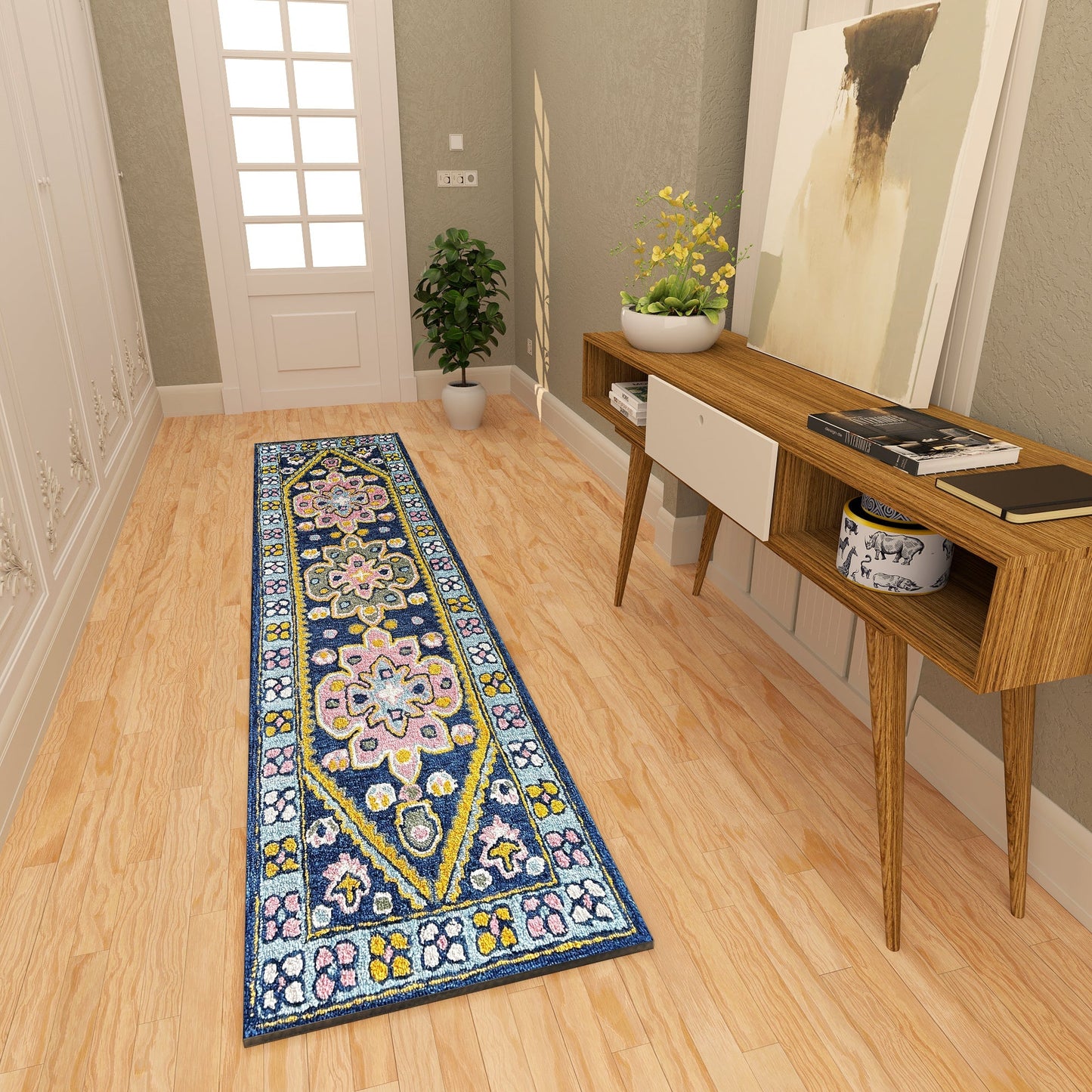 Premium Hand-Tufted Rug Made of 100% Wool - Lotus Bloom - 2x6 Feet