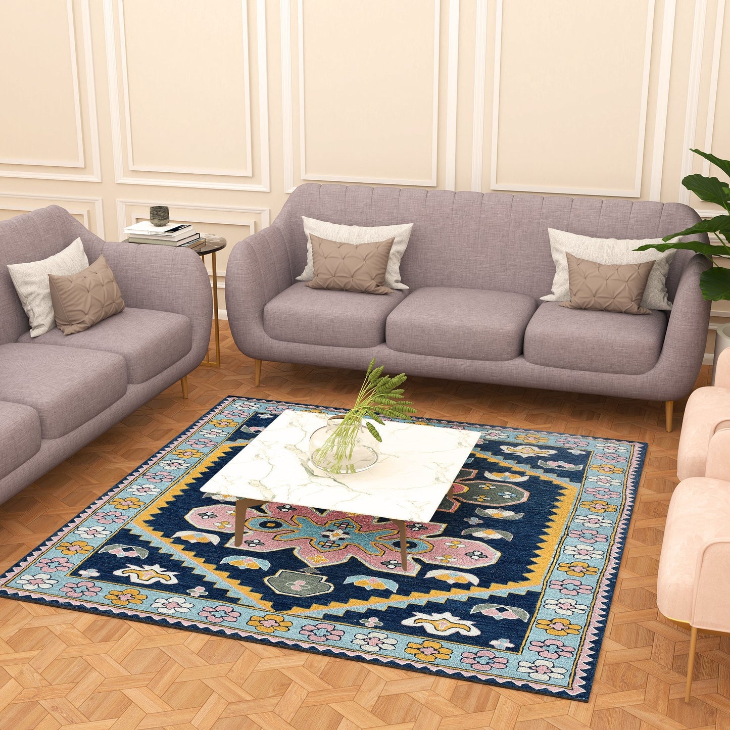 Premium Hand-Tufted Rug Made of 100% Wool - Lotus Bloom - 6x6 Feet