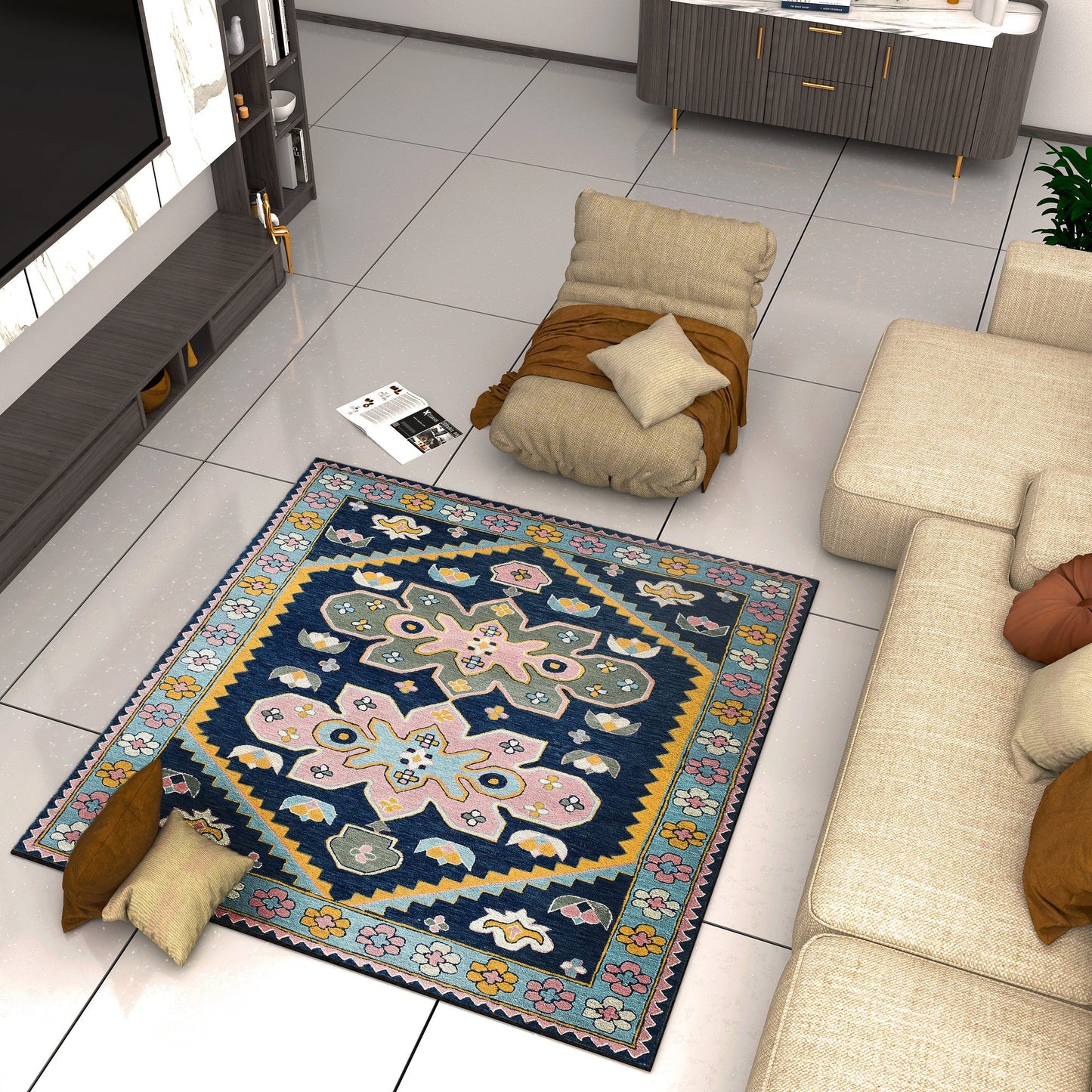 Premium Hand-Tufted Rug Made of 100% Wool - Lotus Bloom - 6x6 Feet