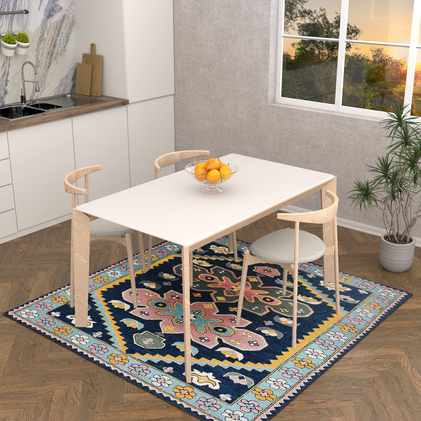 Premium Hand-Tufted Rug Made of 100% Wool - Lotus Bloom - 6x6 Feet