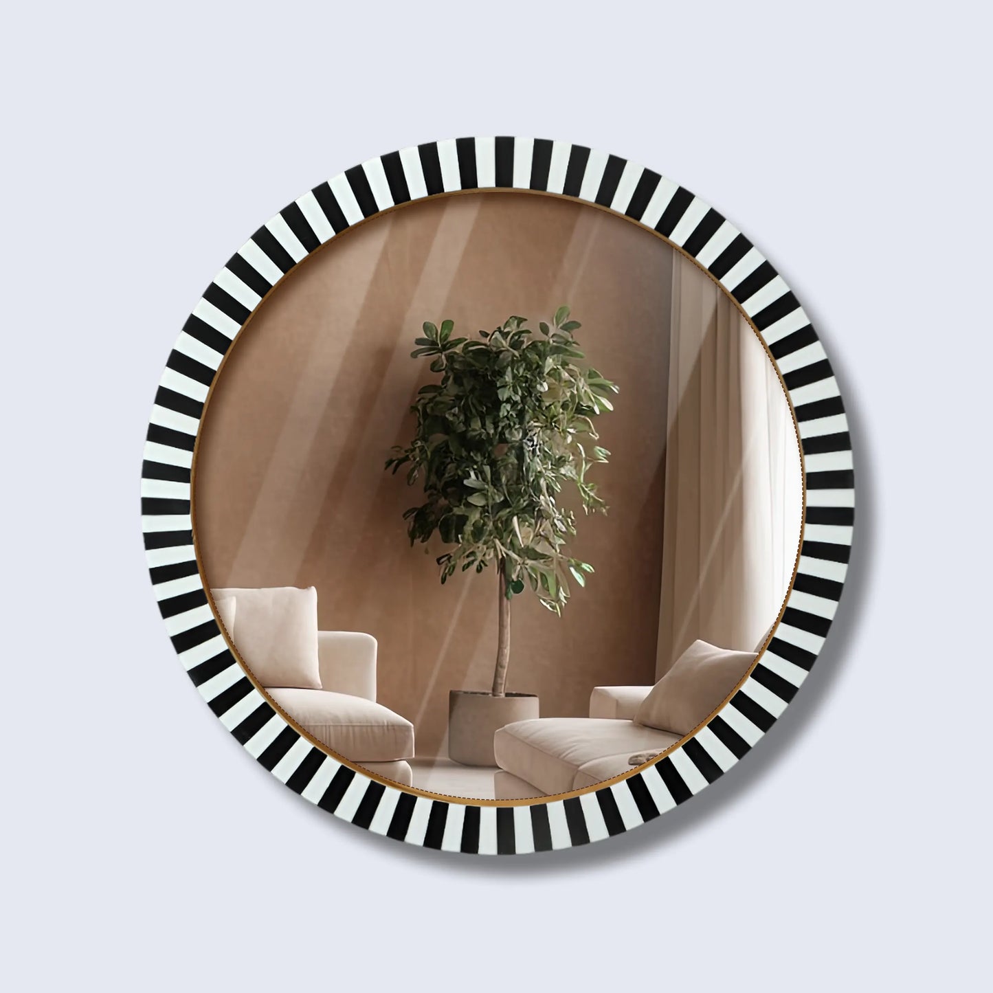 18" Round Black & White Striped Radial Pattern Wall Mirror