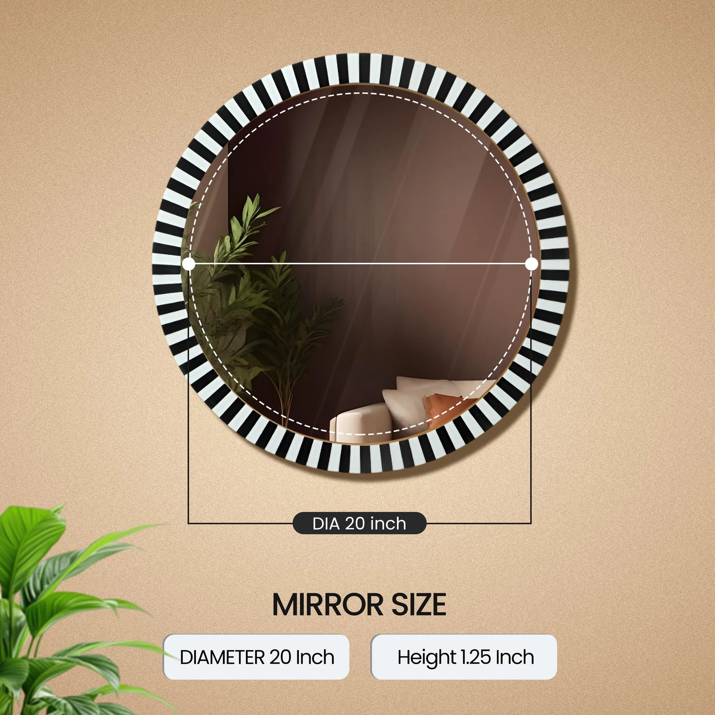 18" Round Black & White Striped Radial Pattern Wall Mirror