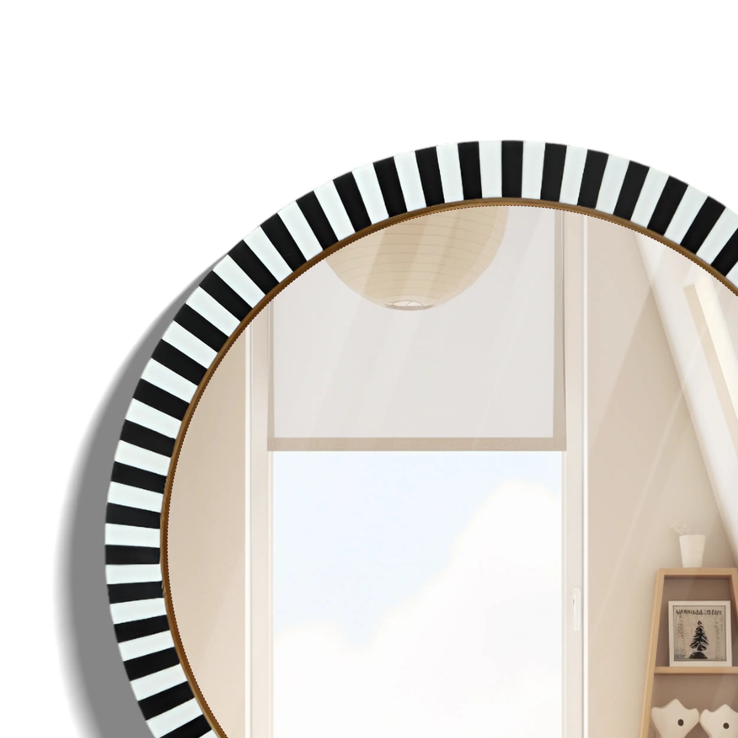 18" Round Black & White Striped Radial Pattern Wall Mirror