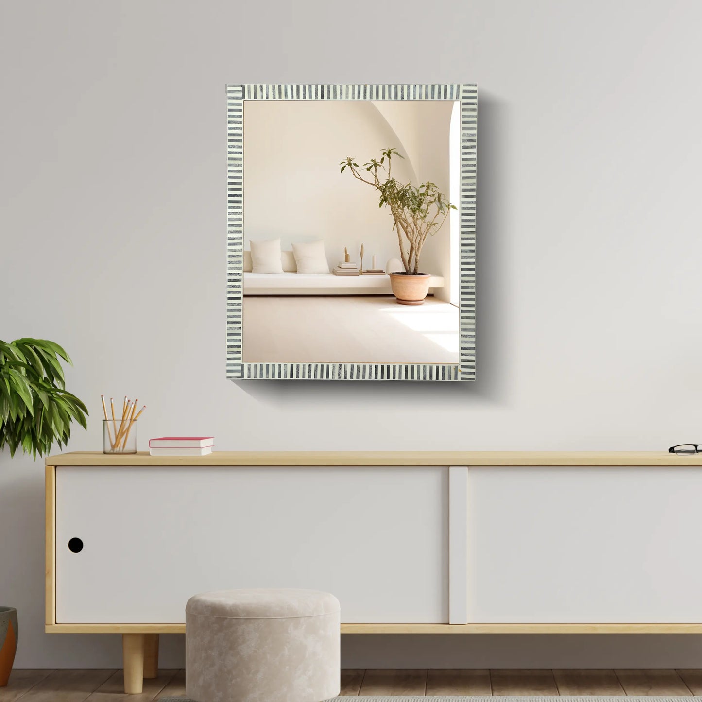 20"x24" Rectangular Mirror – Gray White Striped MDF Frame