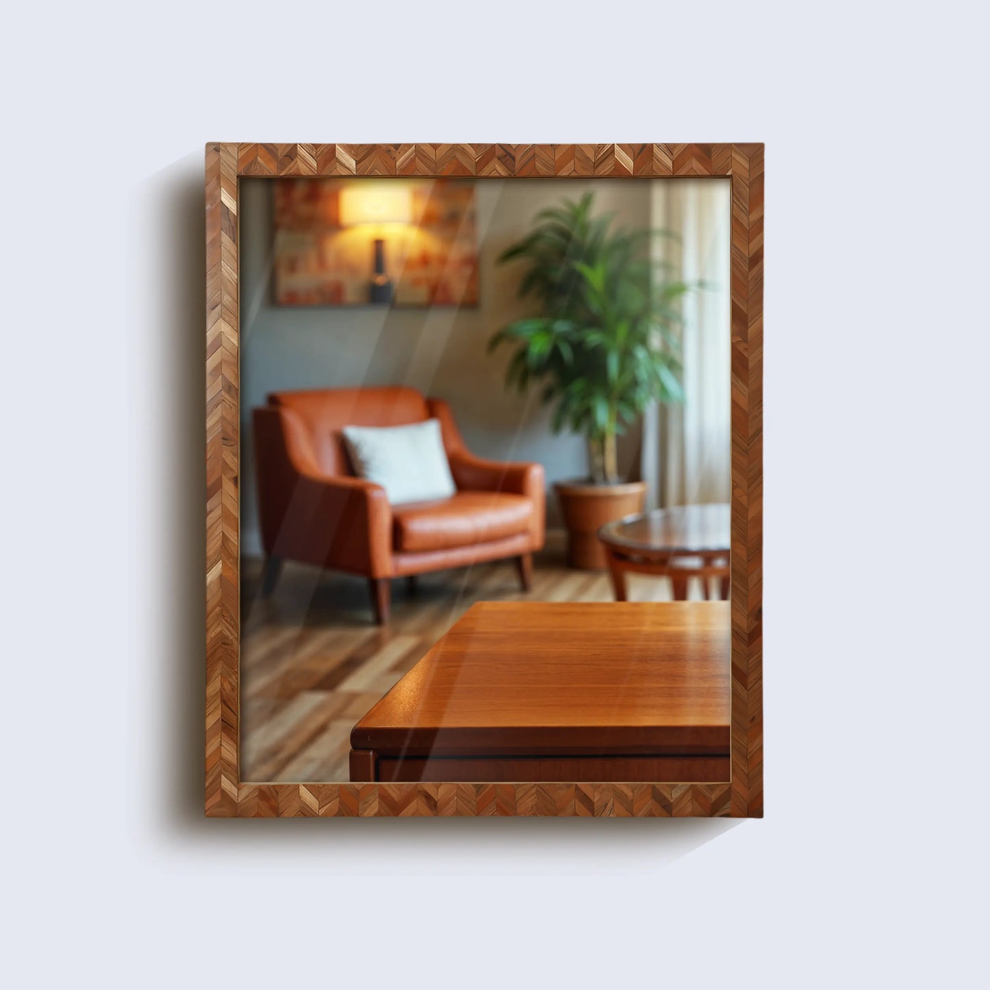 24x20 inch Wall Mount Mirror Frame Herringbone Wood Mirror