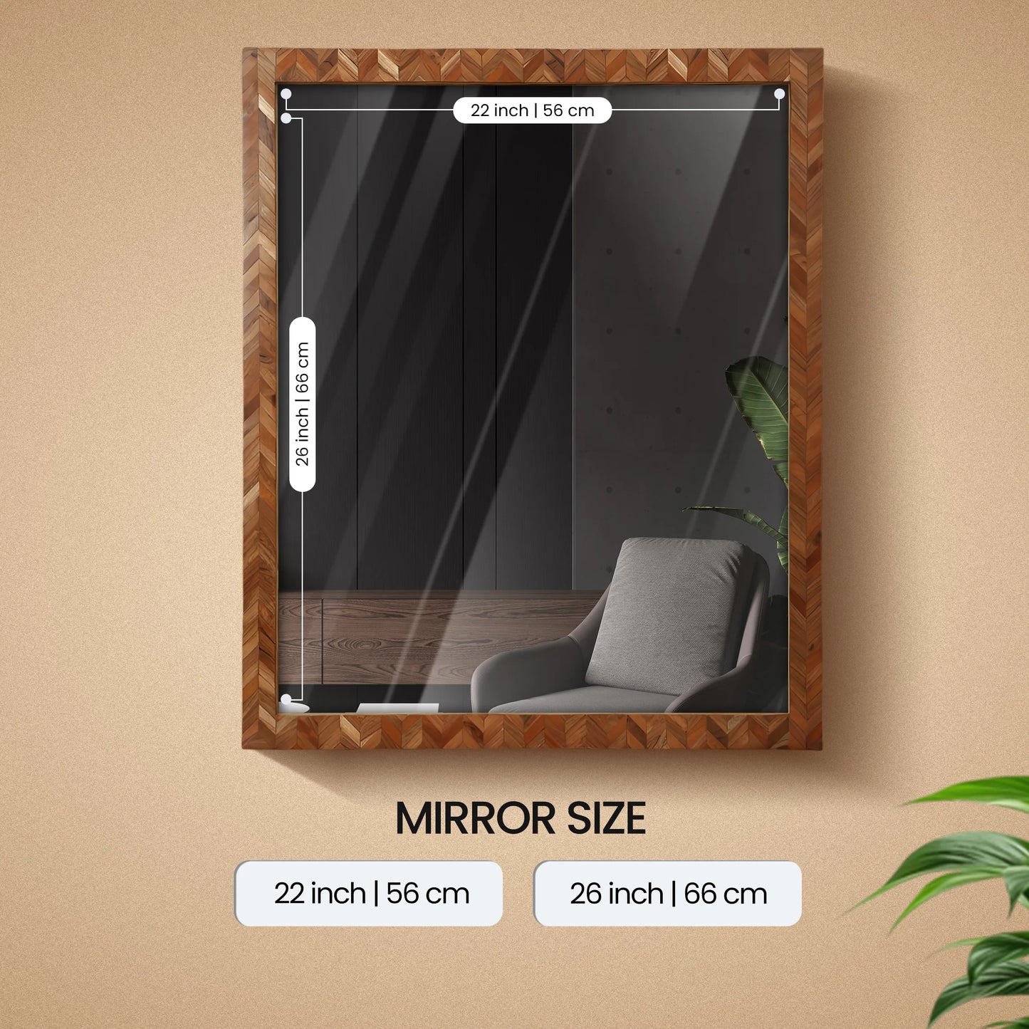 24x20 inch Wall Mount Mirror Frame Herringbone Wood Mirror