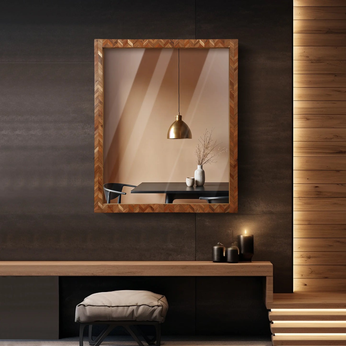 24x20 inch Wall Mount Mirror Frame Herringbone Wood Mirror