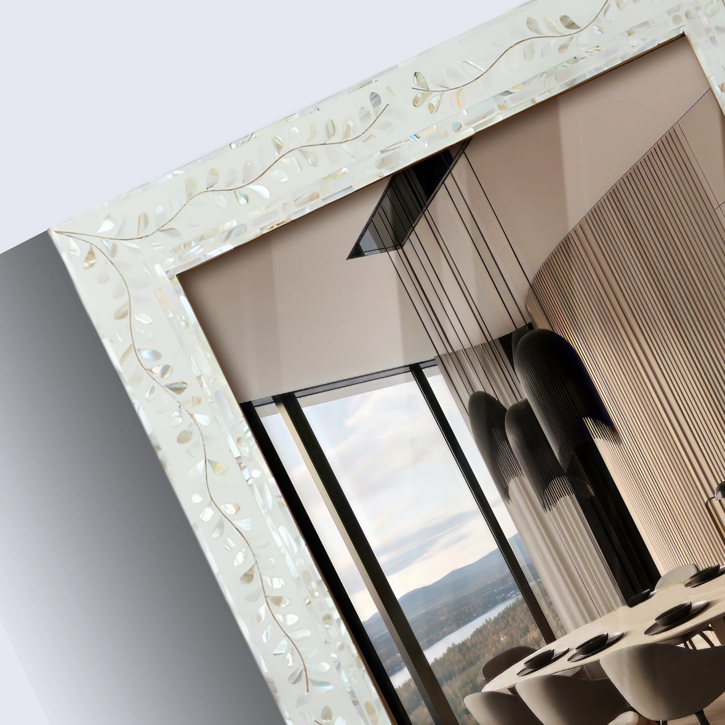 30x20" Rectangular Mother of Pearl & Resin Inlay Wall Hanging Mirror - White, Grey