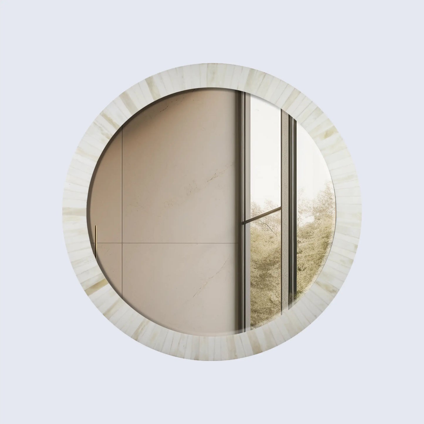 Bone Inlay Chaucer-Dame Round Wall Mirror, 28" Collection, White