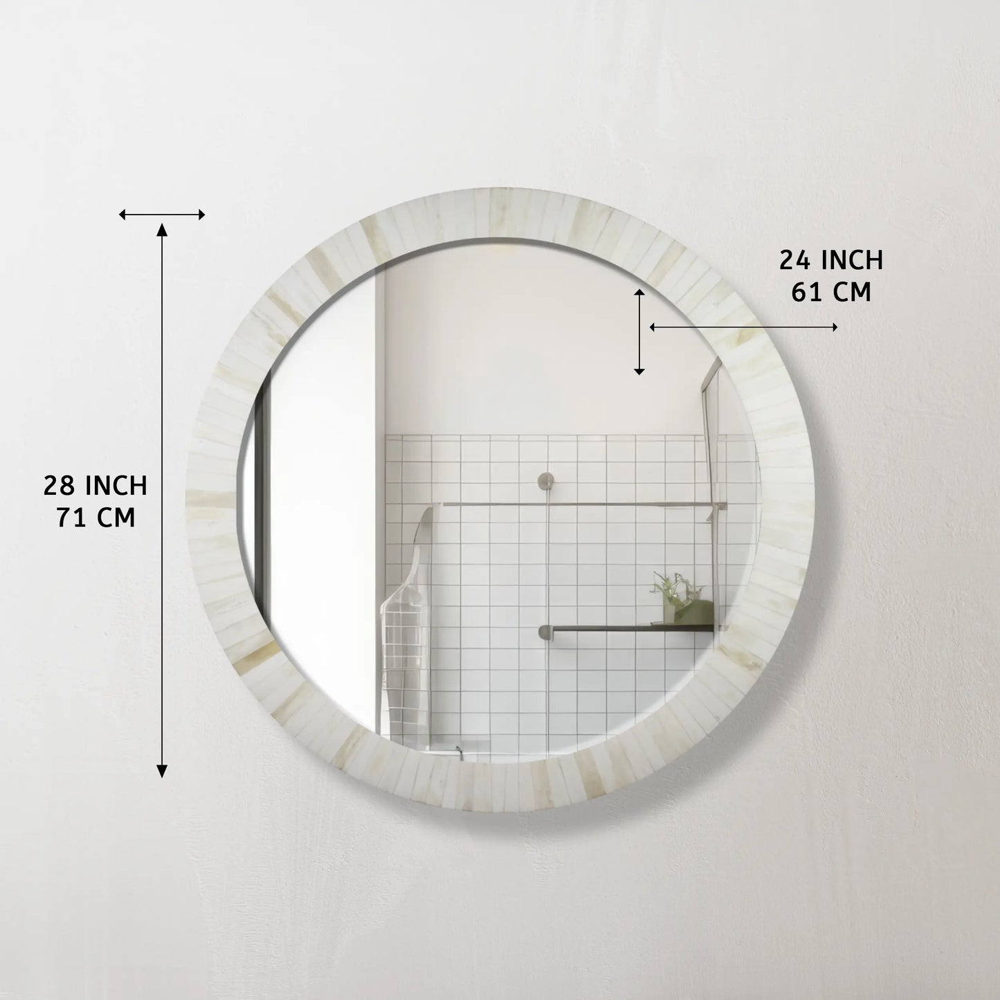 Bone Inlay Chaucer-Dame Round Wall Mirror, 28" Collection, White