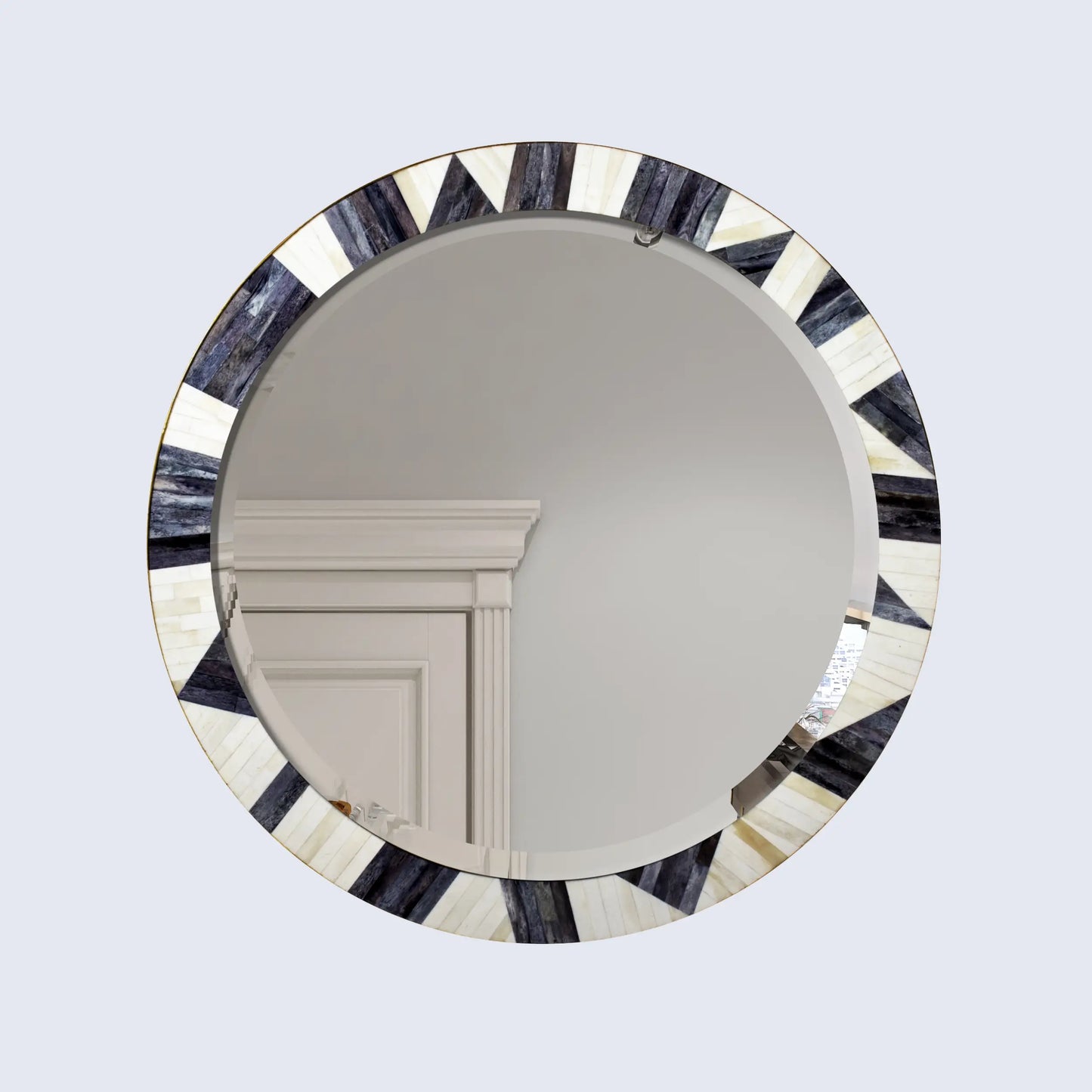 Bone Inlay Chaucer-Duchess Round Wall Mirror, 28" Collection, Charcoal Grey