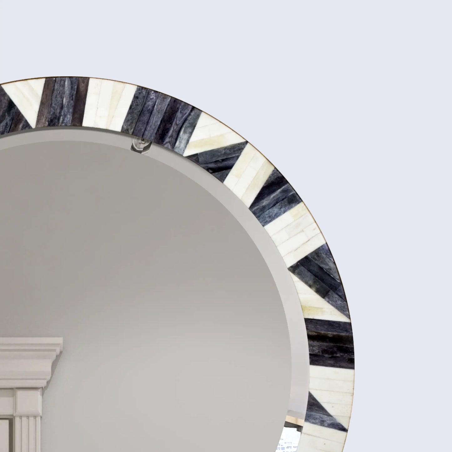 Bone Inlay Chaucer-Duchess Round Wall Mirror, 28" Collection, Charcoal Grey