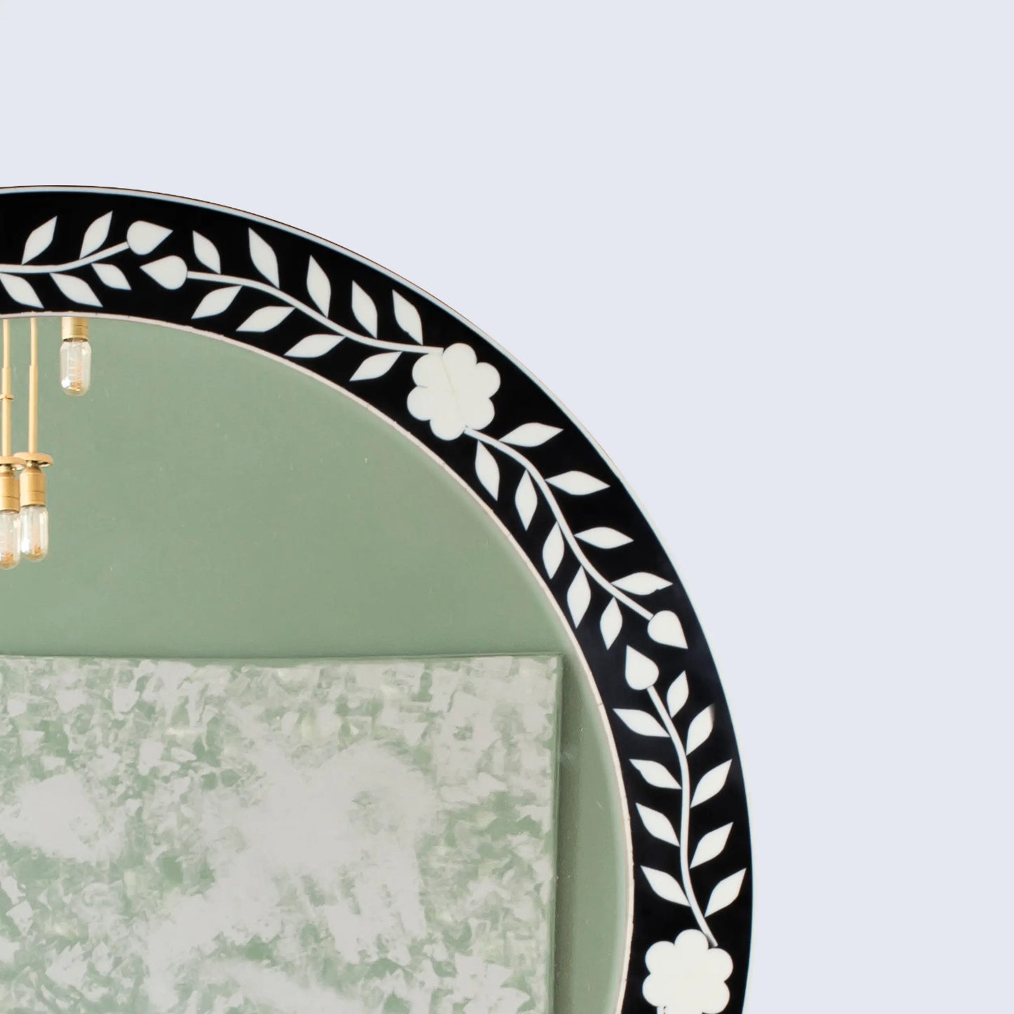 Bone Inlay Chaucer-Queen Round Wall Mirror, 28" Collection, Black and White