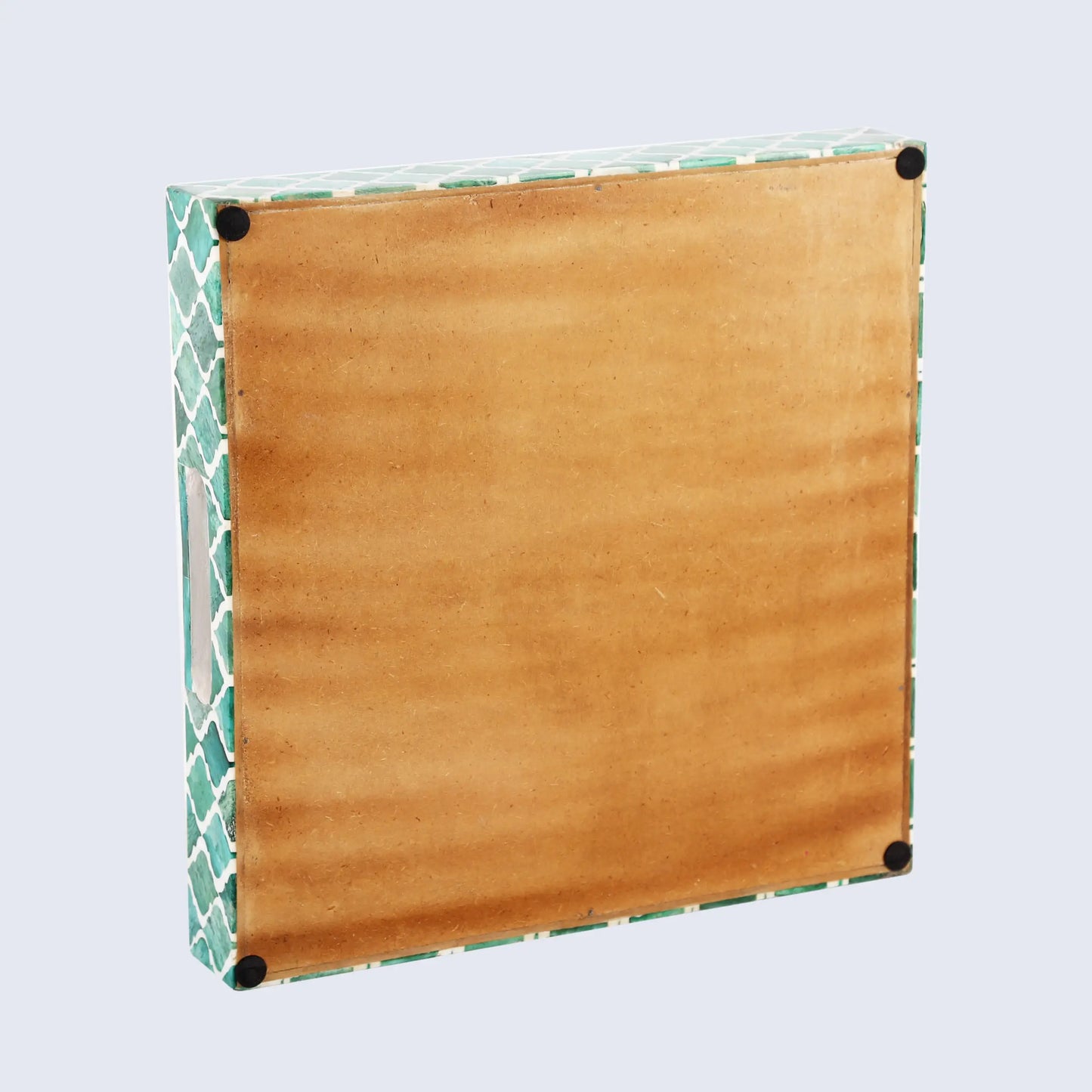 Decorative Trays Moroccan Pattern Bone & Resin Inlay Collection in 3 Sizes, Green & White