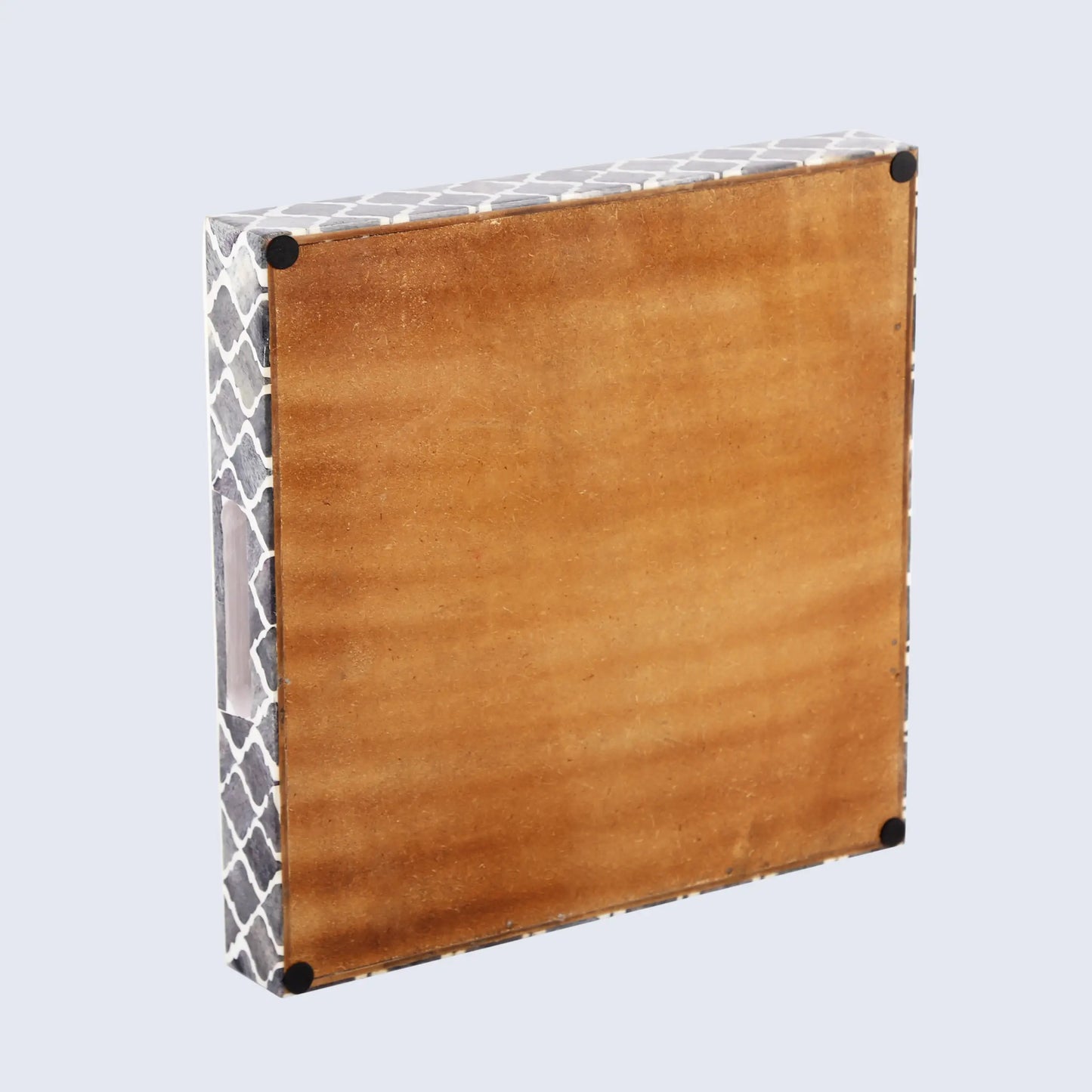 Decorative Trays Moroccan Pattern Bone & Resin Inlay Collection in 3 Sizes, Grey & White