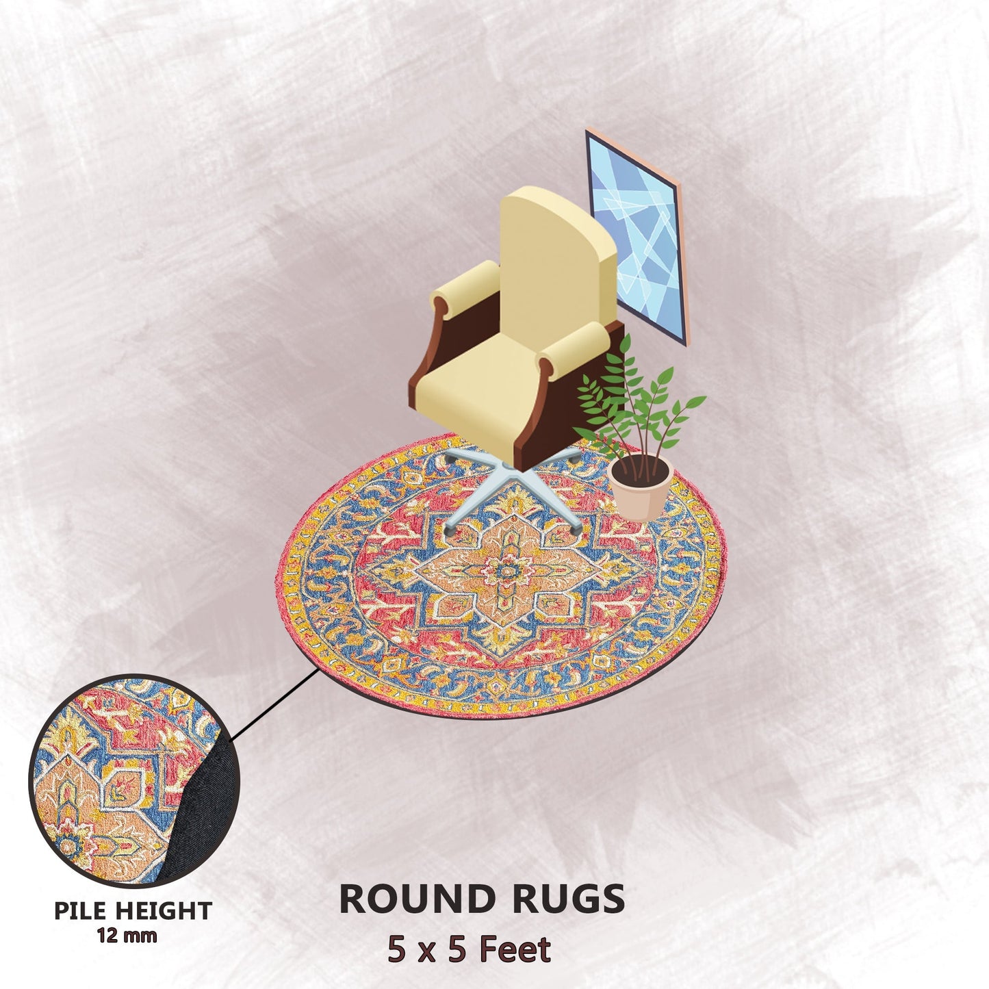 Premium Hand-Tufted Rug Made of 100% Wool - Maras Palace - 5x5 Feet