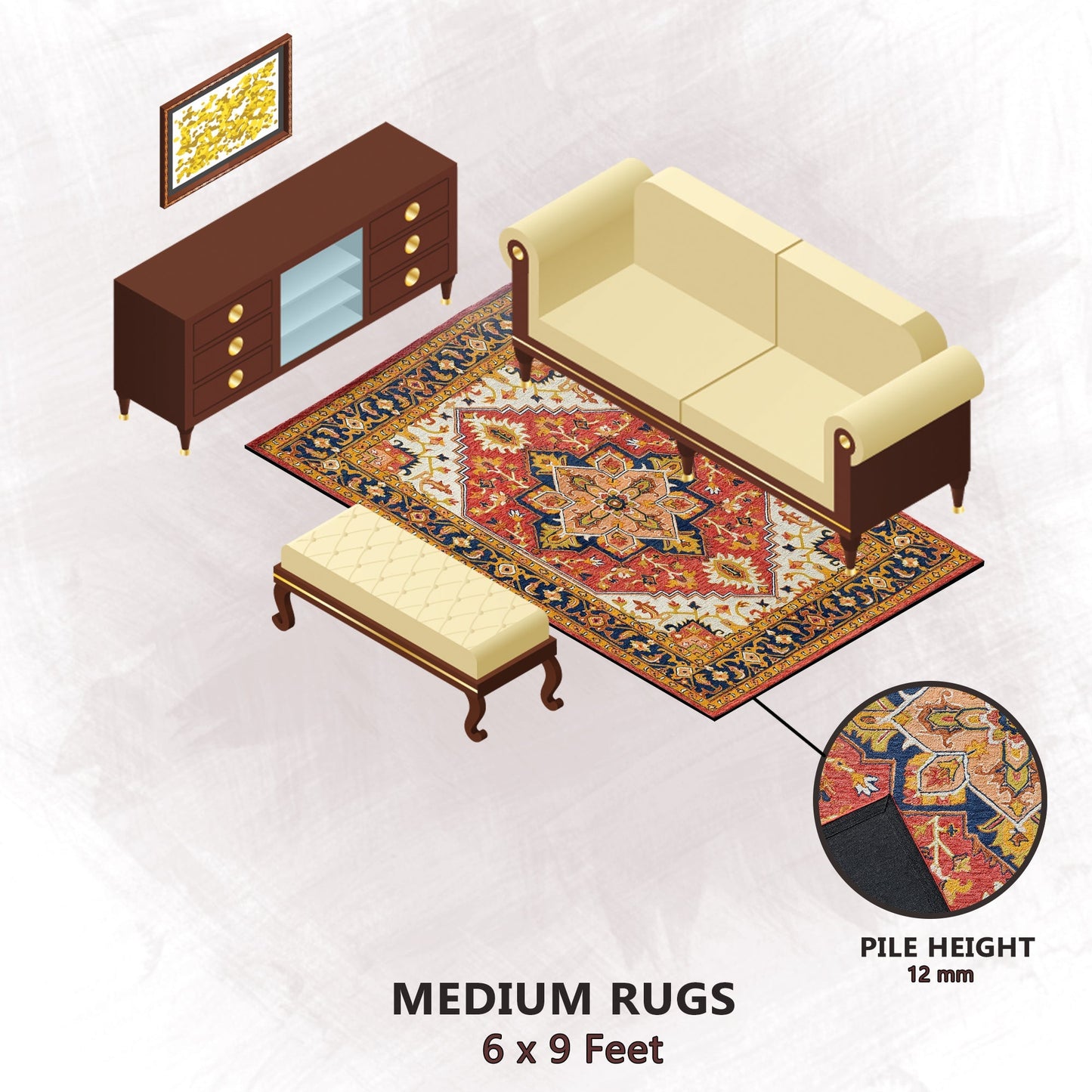 Premium Hand-Tufted Rug Made of 100% Wool - Maras Palace - 6x9 Feet