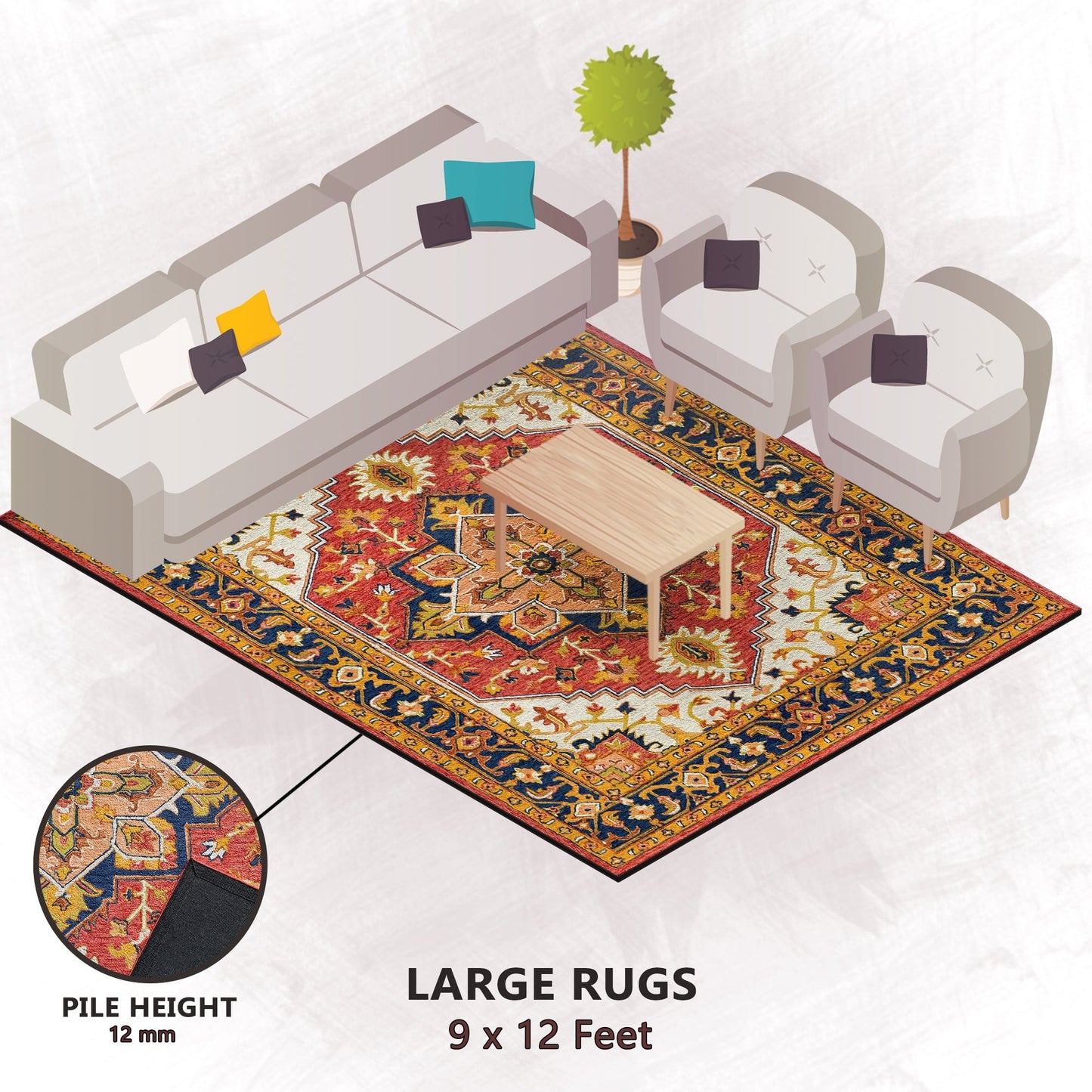 Premium Hand-Tufted Rug Made of 100% Wool - Maras Palace - 9x12 Feet
