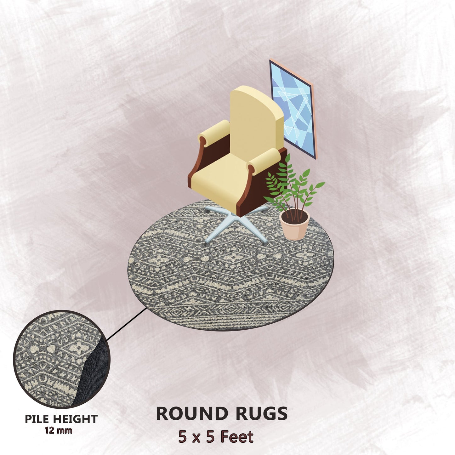 Premium Hand-Tufted Rug Made of 100% Wool - Midnight Mist - 5x5 Feet