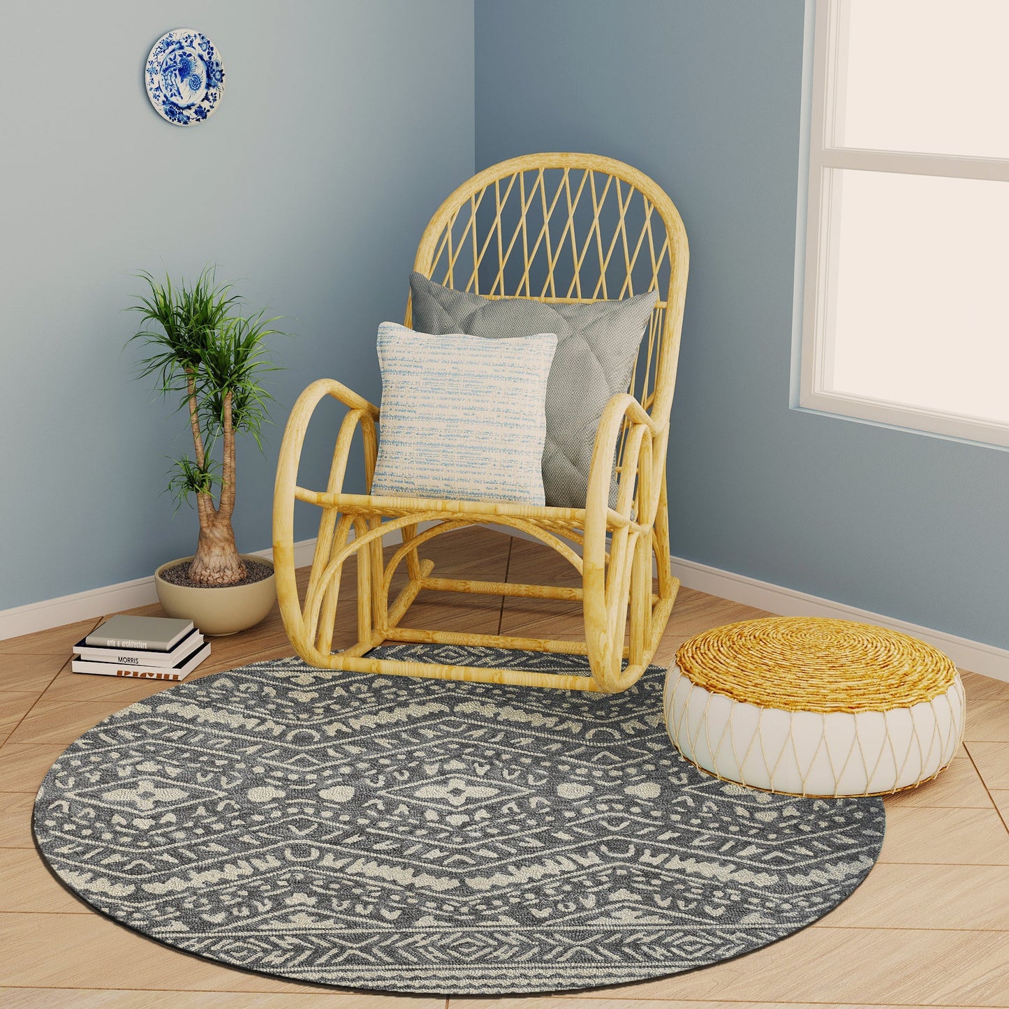 Premium Hand-Tufted Rug Made of 100% Wool - Midnight Mist - 5x5 Feet