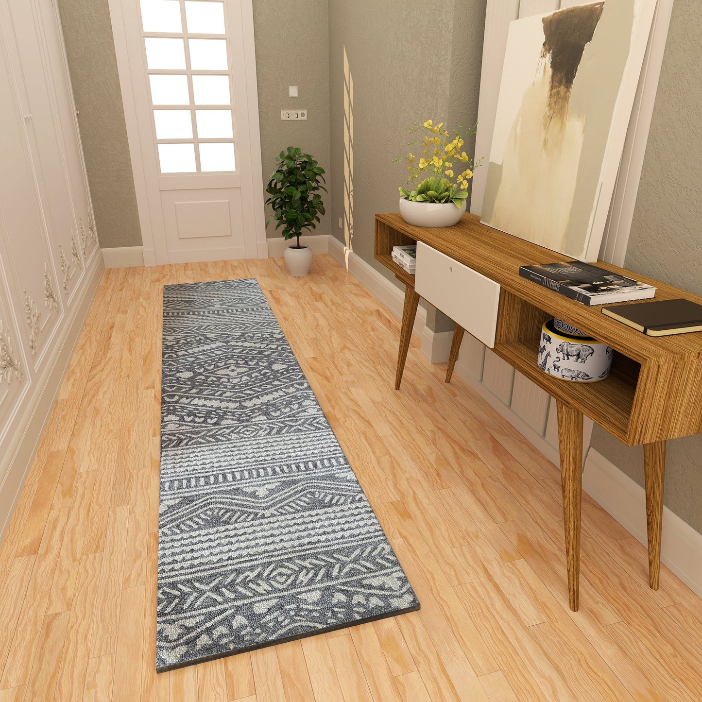 Premium Hand-Tufted Rug Made of 100% Wool - Midnight Mist - 2x10 Feet