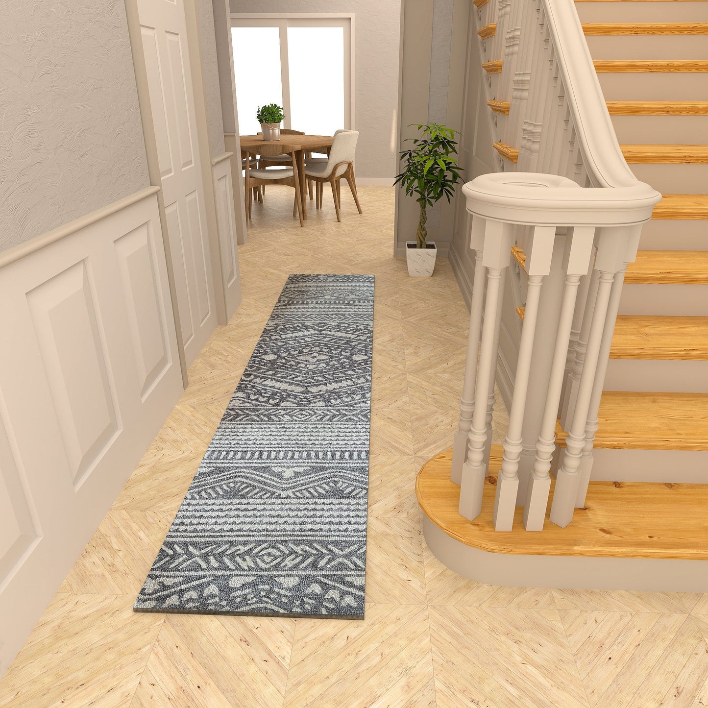 Premium Hand-Tufted Rug Made of 100% Wool - Midnight Mist - 2x6 Feet