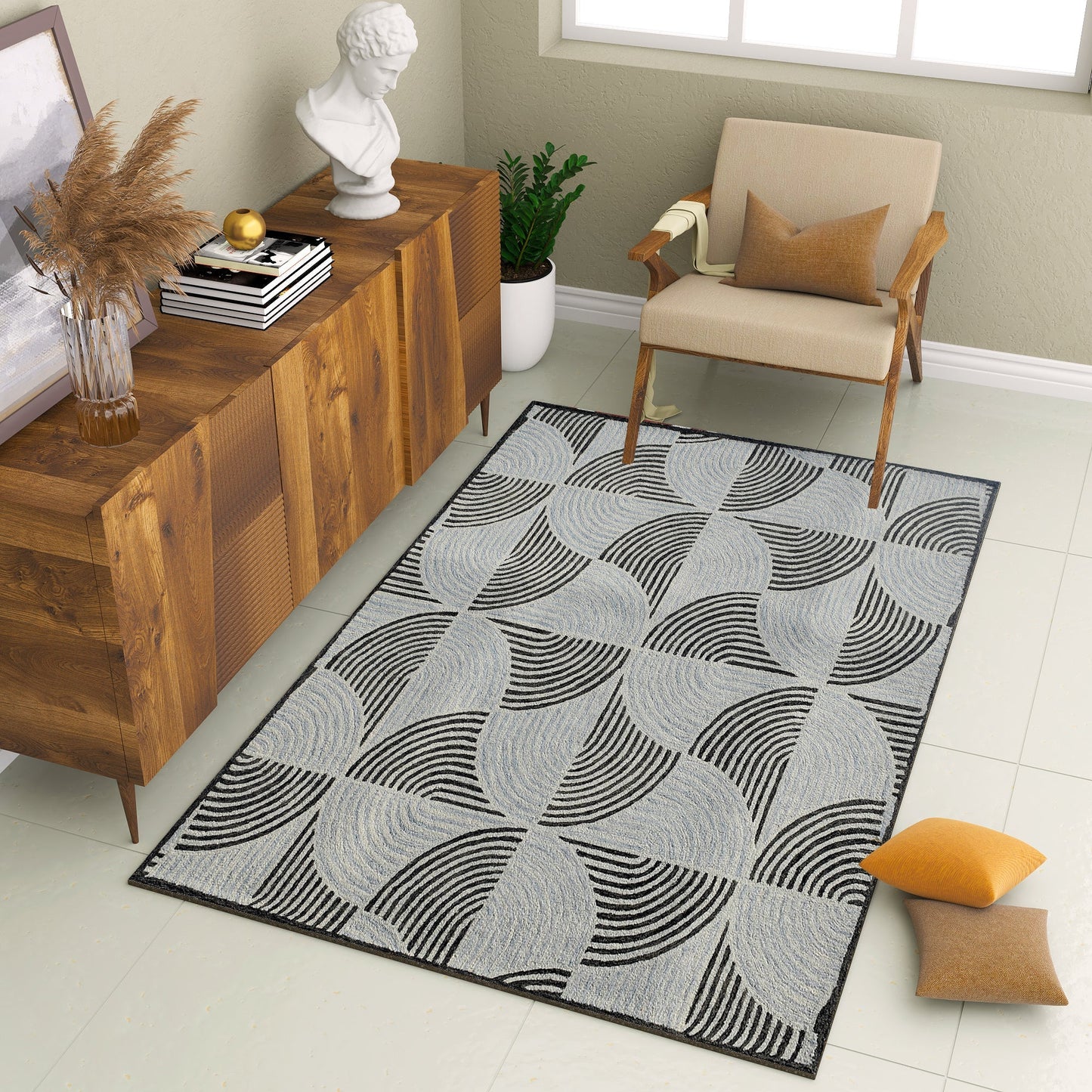 Premium Hand-Tufted Rug Made of 100% Wool - Mono Loops - 6x9 Feet