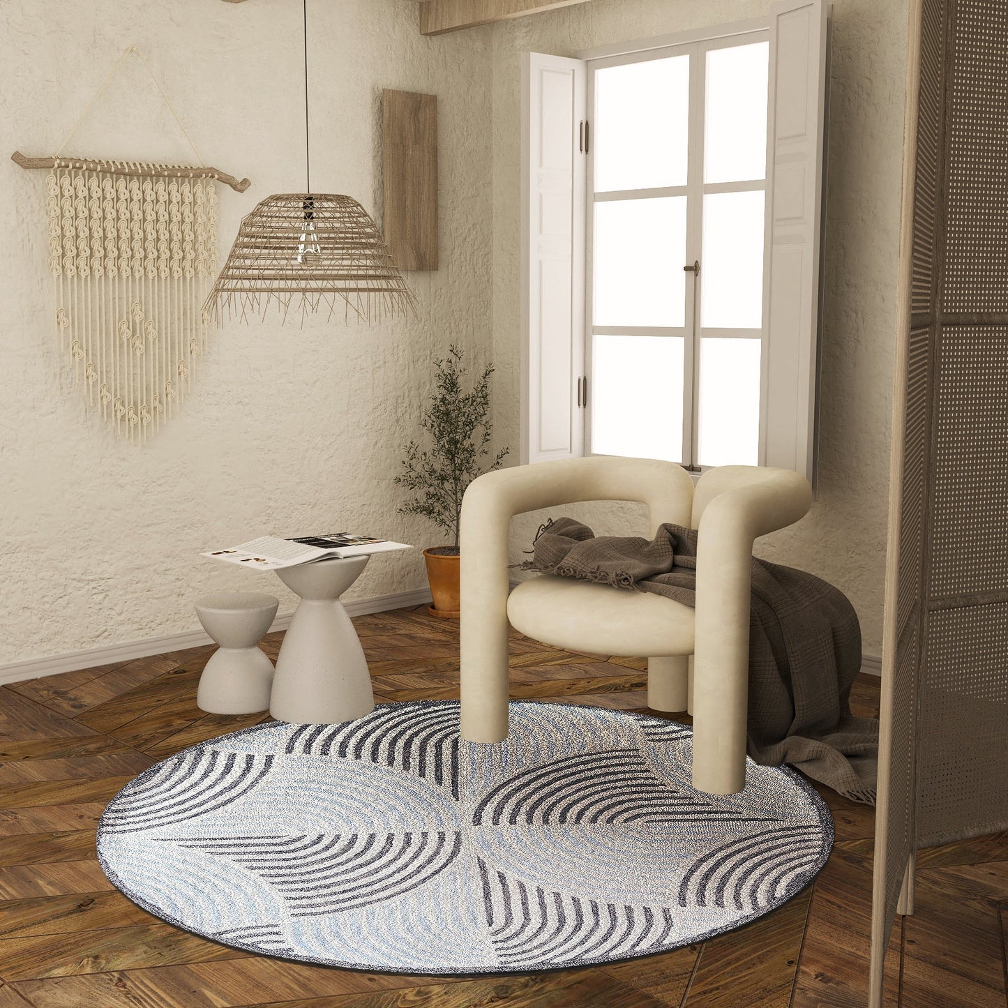 Premium Hand-Tufted Rug Made of 100% Wool - Mono Loops - 5x5 Feet