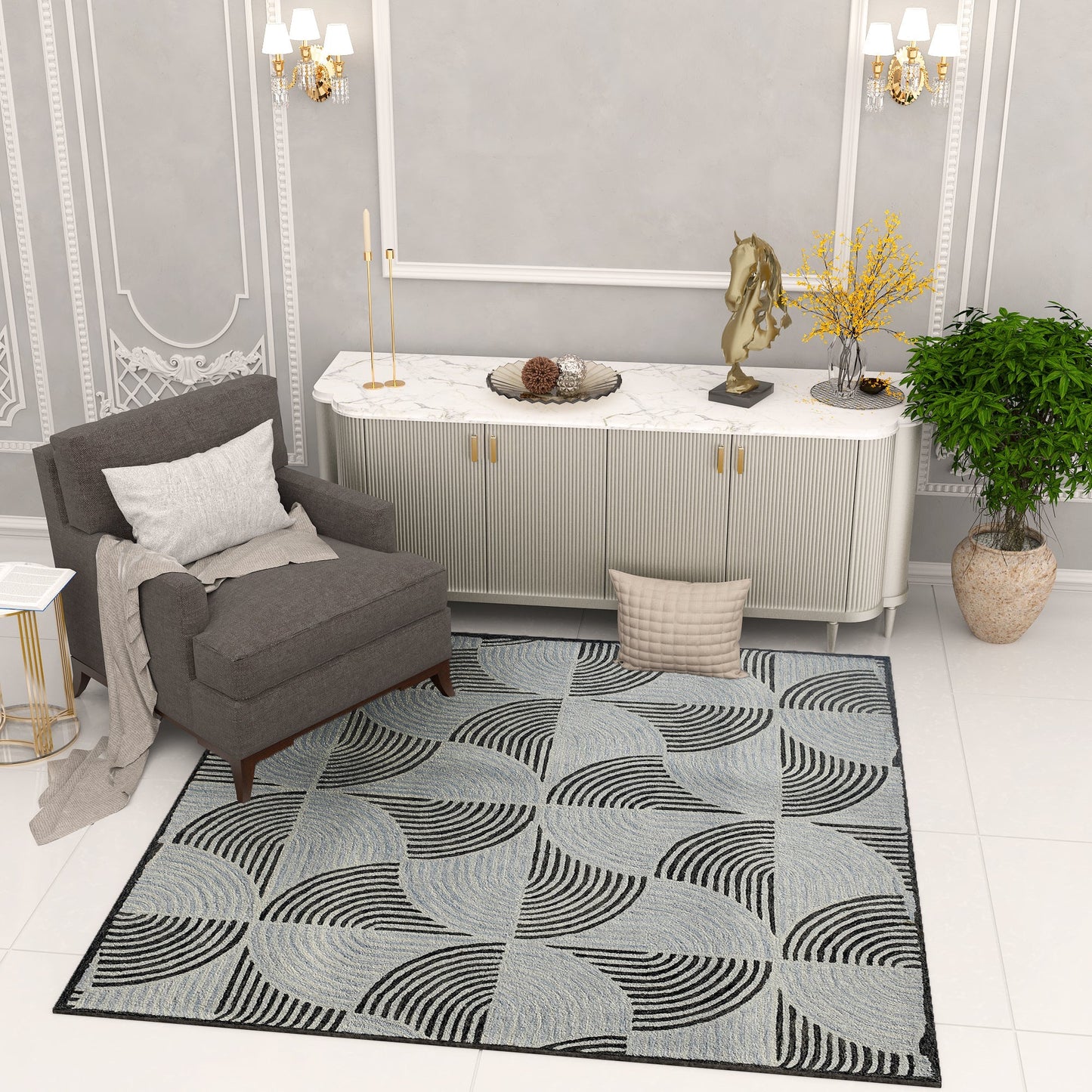 Premium Hand-Tufted Rug Made of 100% Wool - Mono Loops - 6x6 Feet