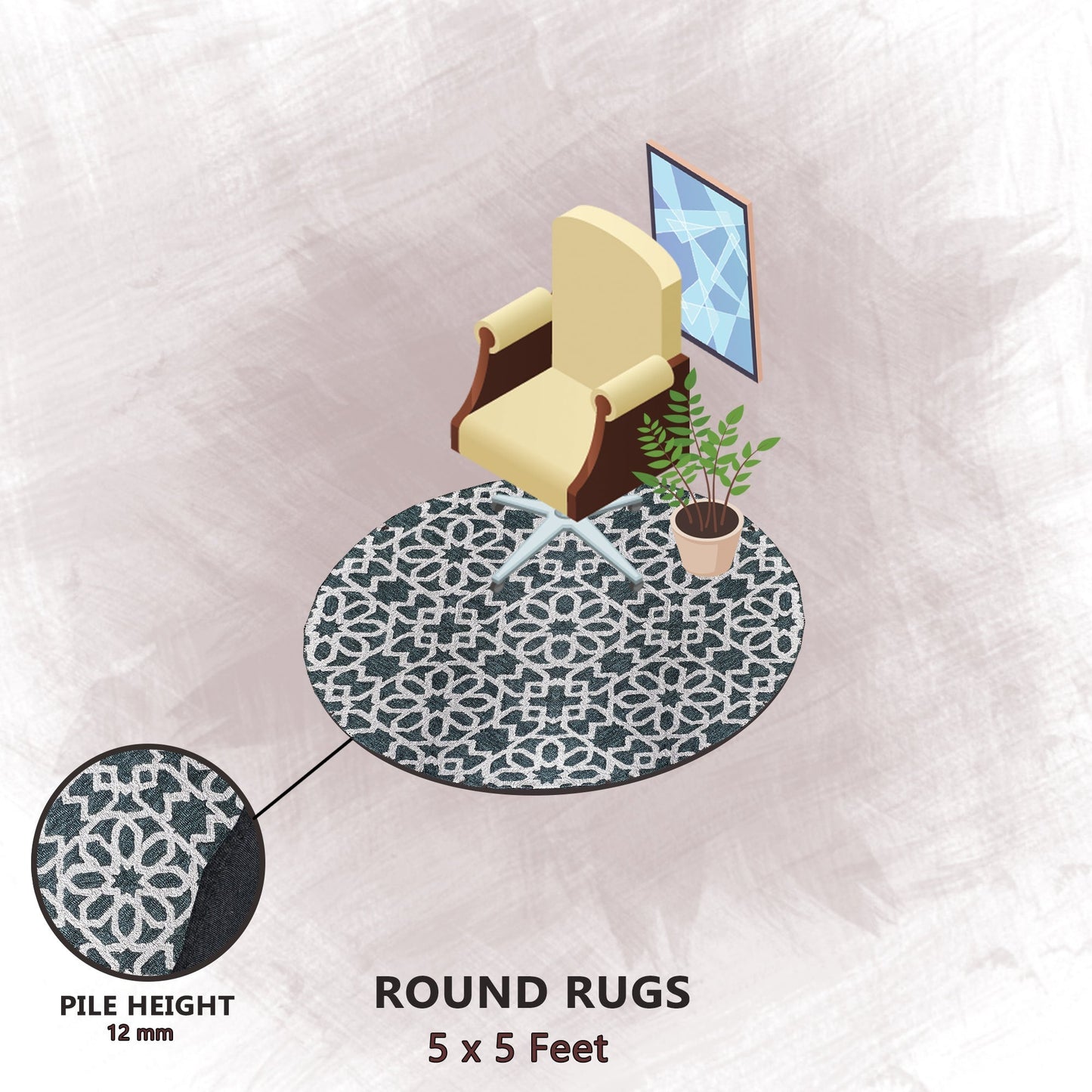 Premium Hand-Tufted Rug Made of 100% Wool - Noir Grid - 5x5 Feet