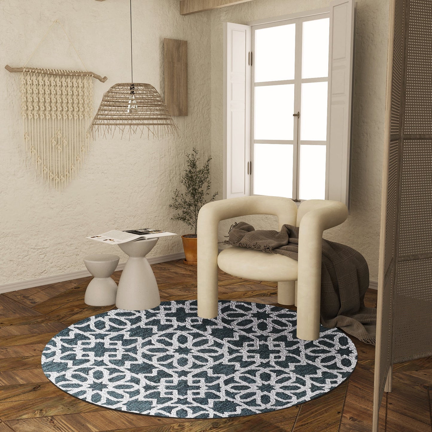 Premium Hand-Tufted Rug Made of 100% Wool - Noir Grid - 5x5 Feet