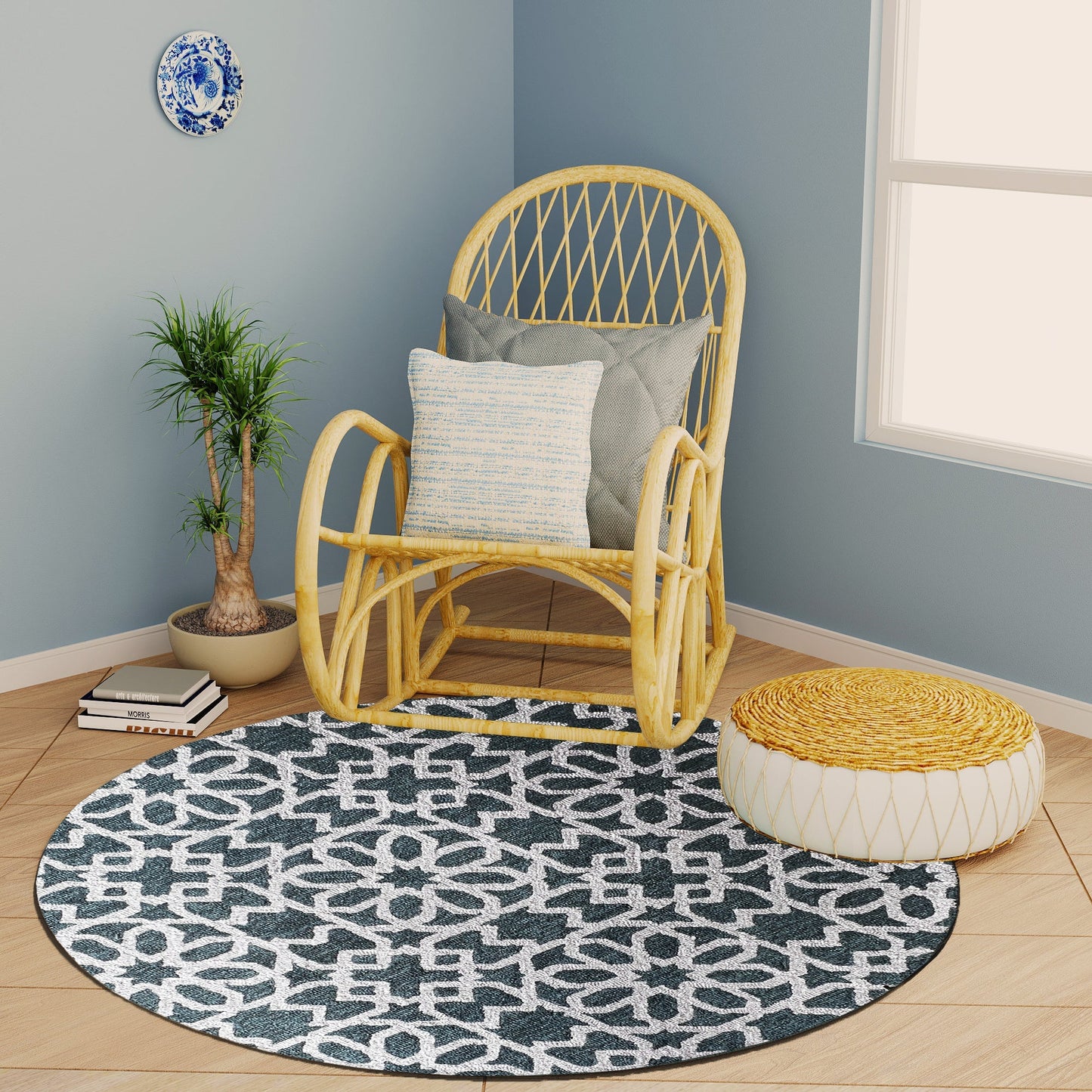 Premium Hand-Tufted Rug Made of 100% Wool - Noir Grid - 5x5 Feet