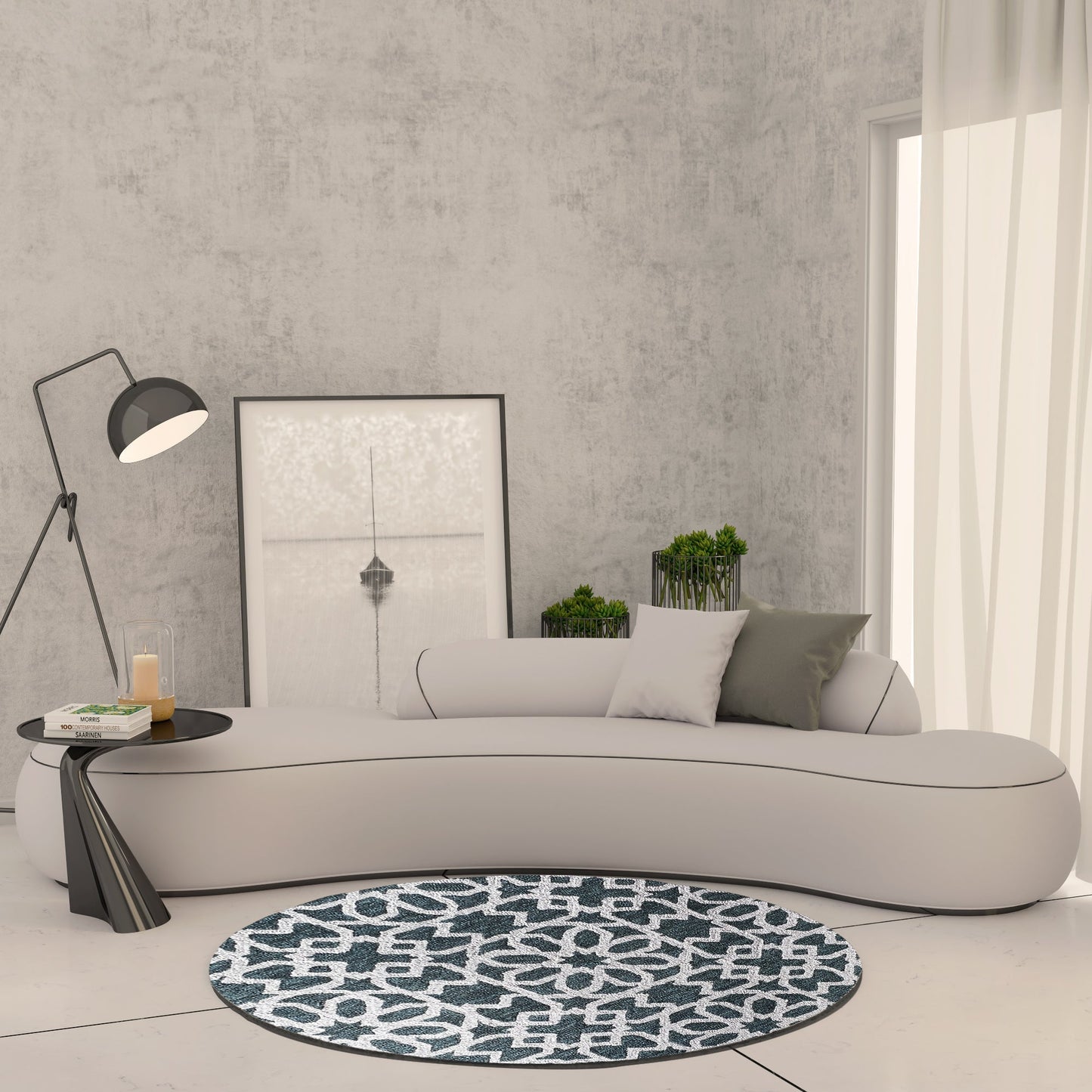 Premium Hand-Tufted Rug Made of 100% Wool - Noir Grid - 5x5 Feet