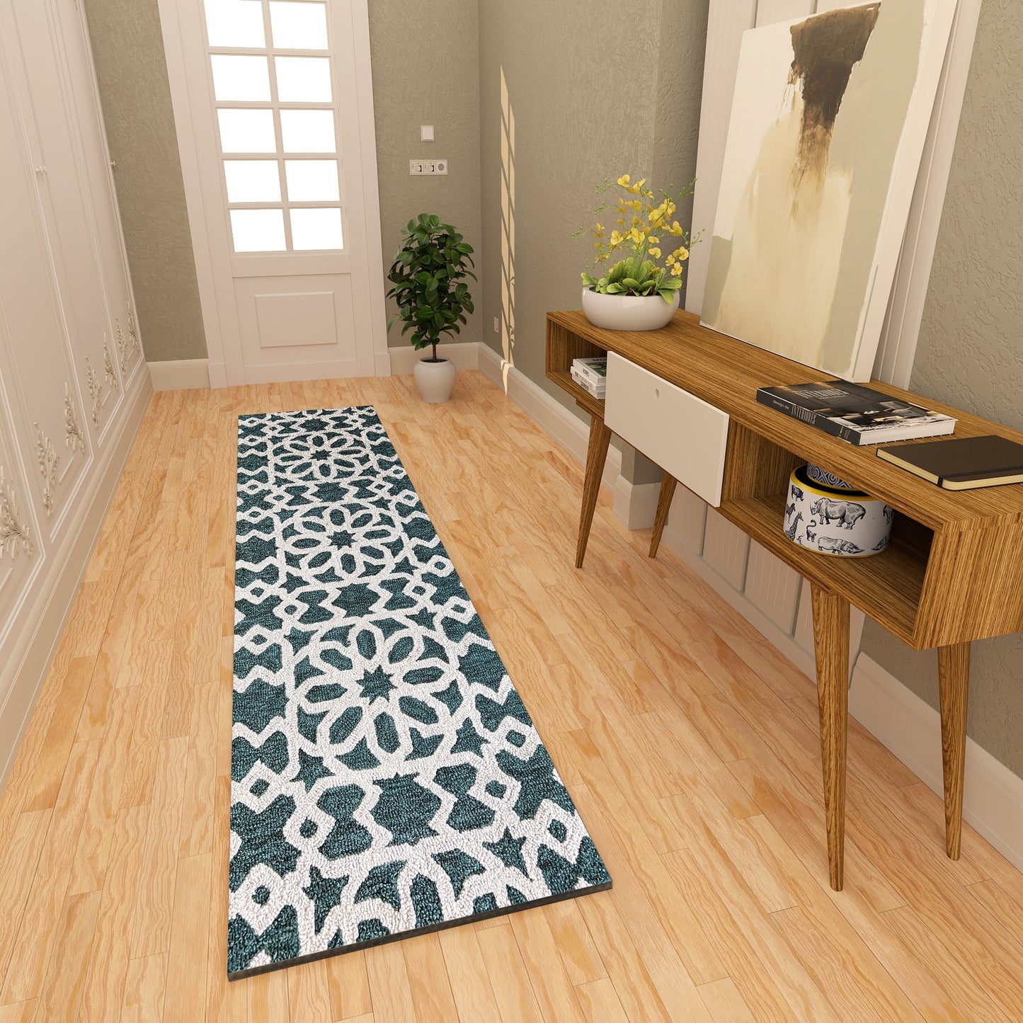 Premium Hand-Tufted Rug Made of 100% Wool - Noir Grid - 2x8 Feet