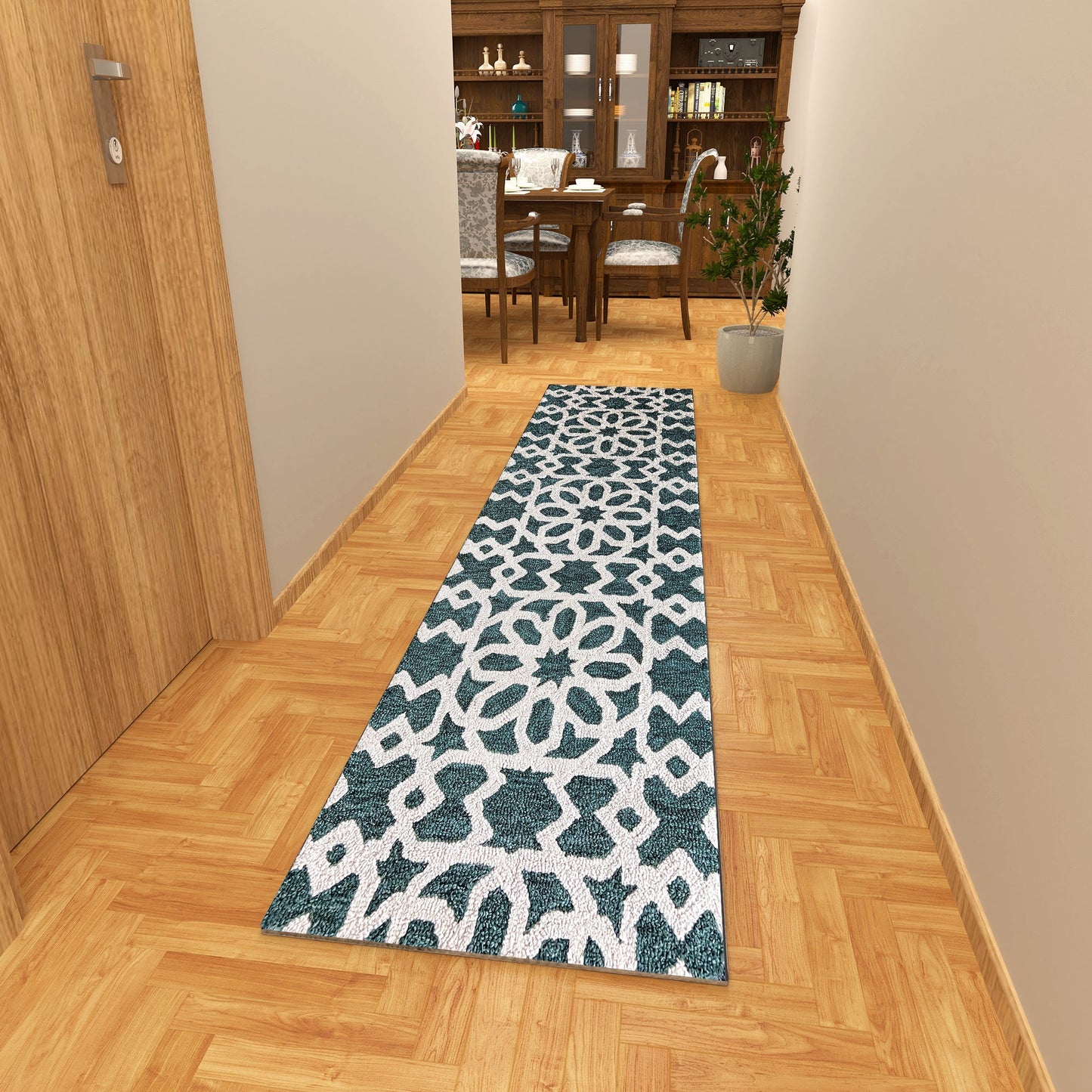 Premium Hand-Tufted Rug Made of 100% Wool - Noir Grid - 2x8 Feet