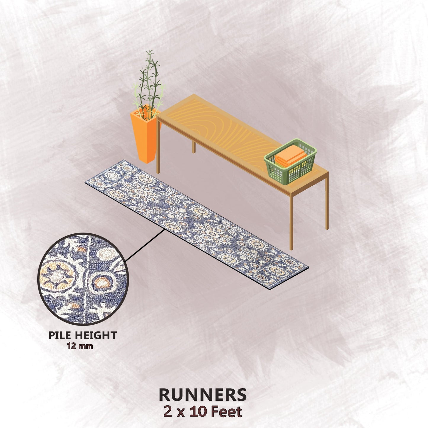 Premium Hand-Tufted Rug Made of 100% Wool - Nomadic Sun - 2x10 Feet