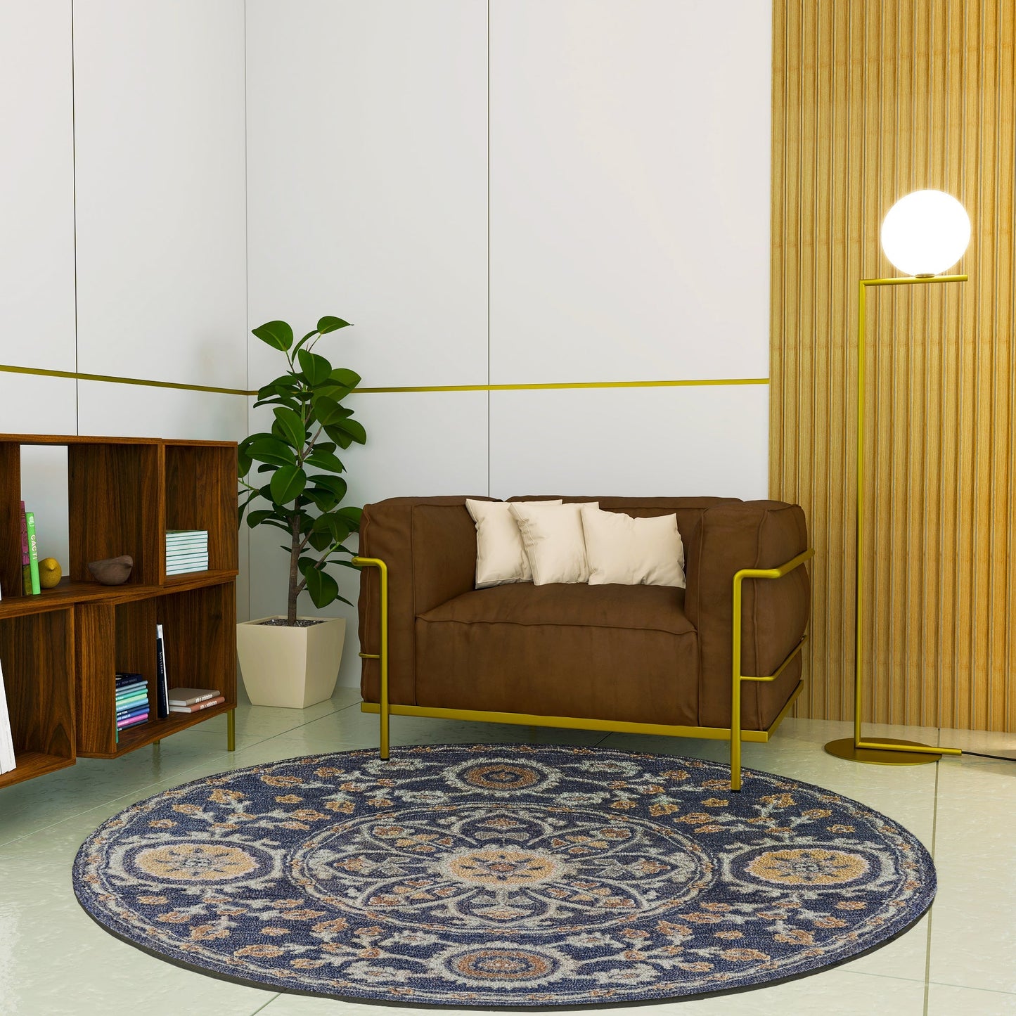 Premium Hand-Tufted Rug Made of 100% Wool - Nomadic Sun - 5x5 Feet